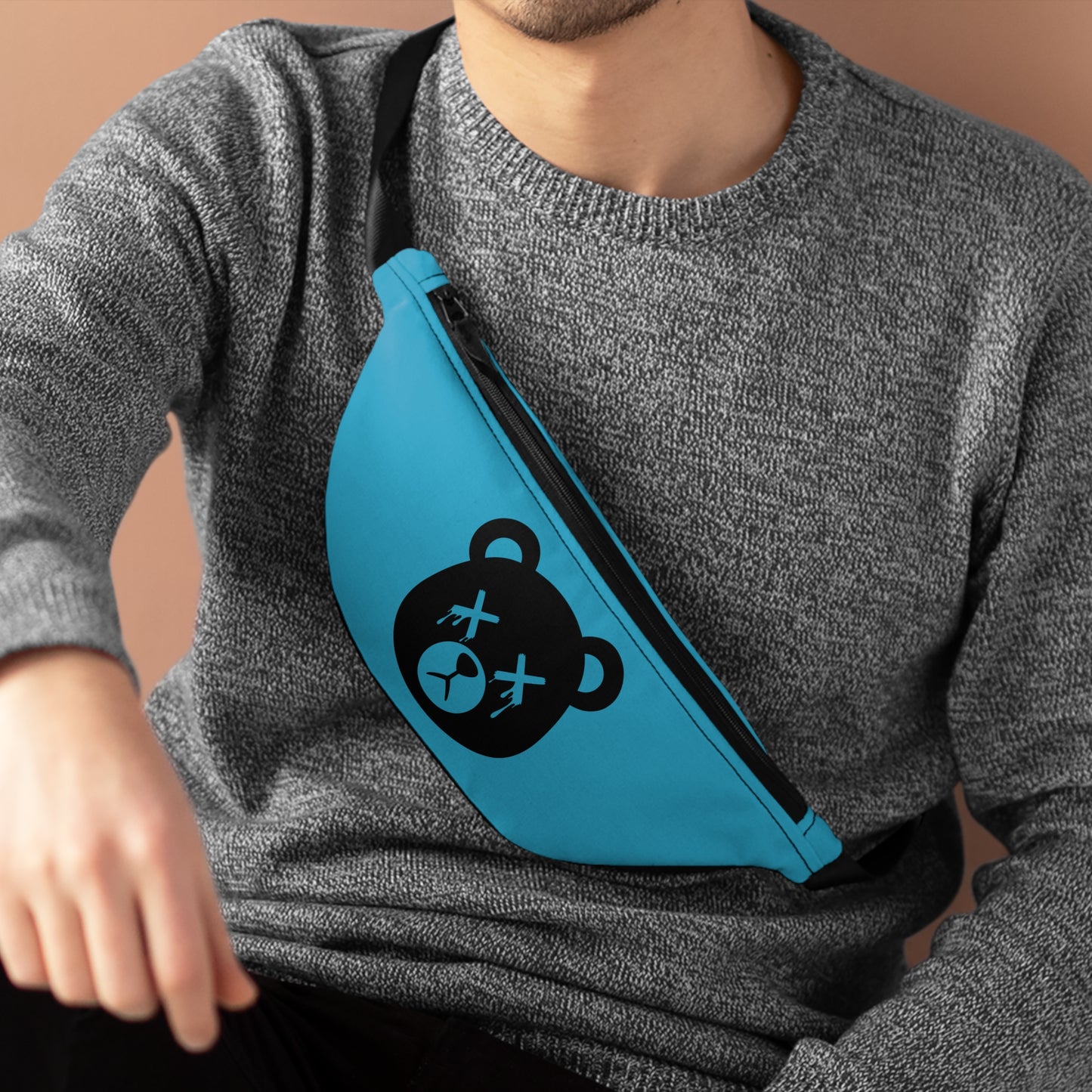 Teal "Wicked Way" Dead Bear Head Fanny Pack