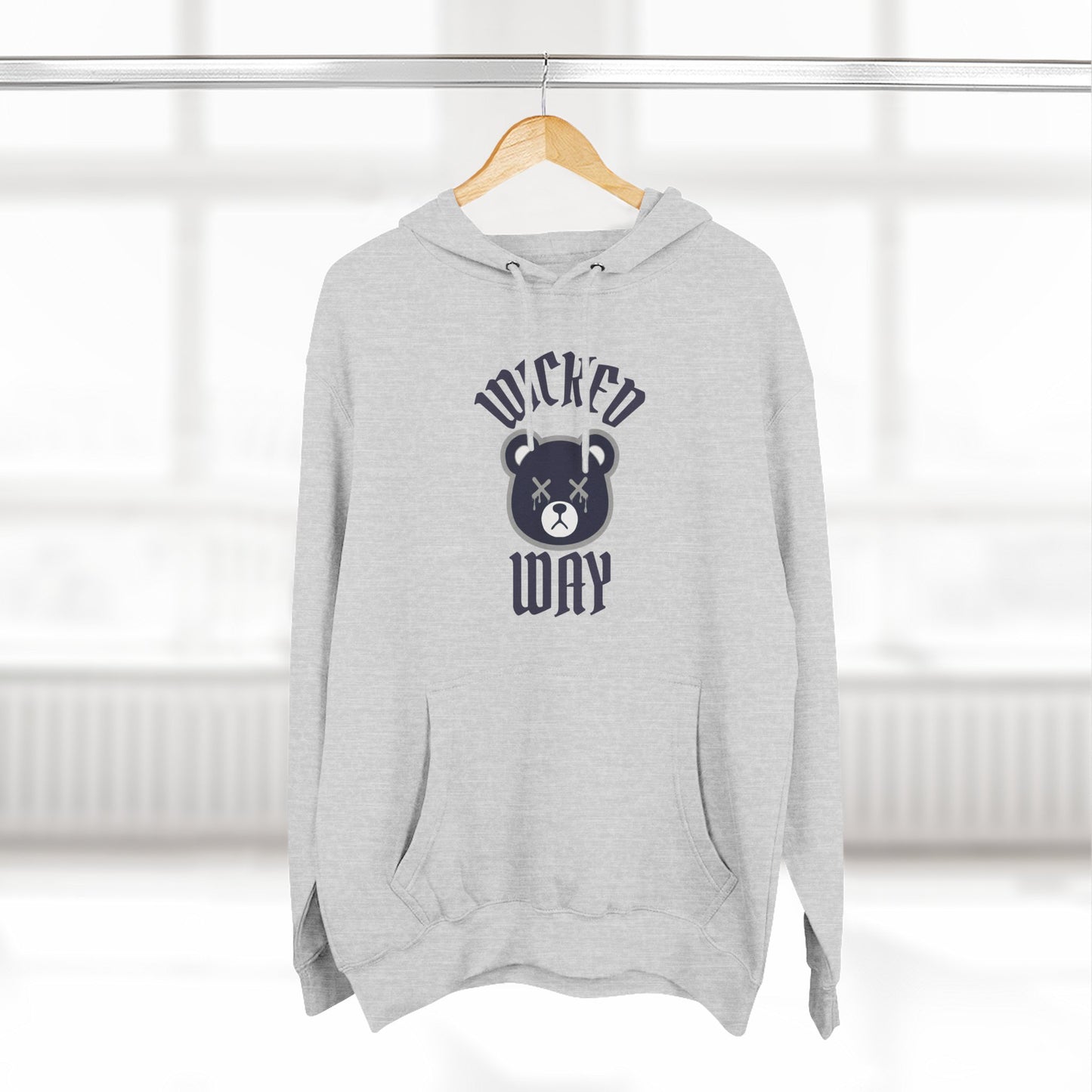 White/Grey "Wicked Way" Deady Bear Navy & Grey Fleece Hoodie