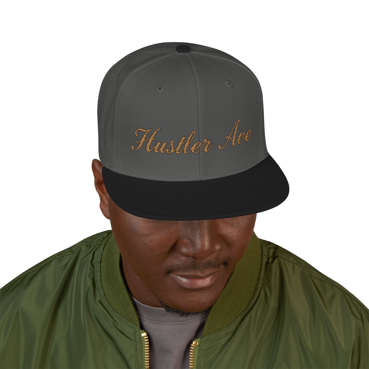 "Hustler Ave" Gold Edition Cursive Snapback Hat