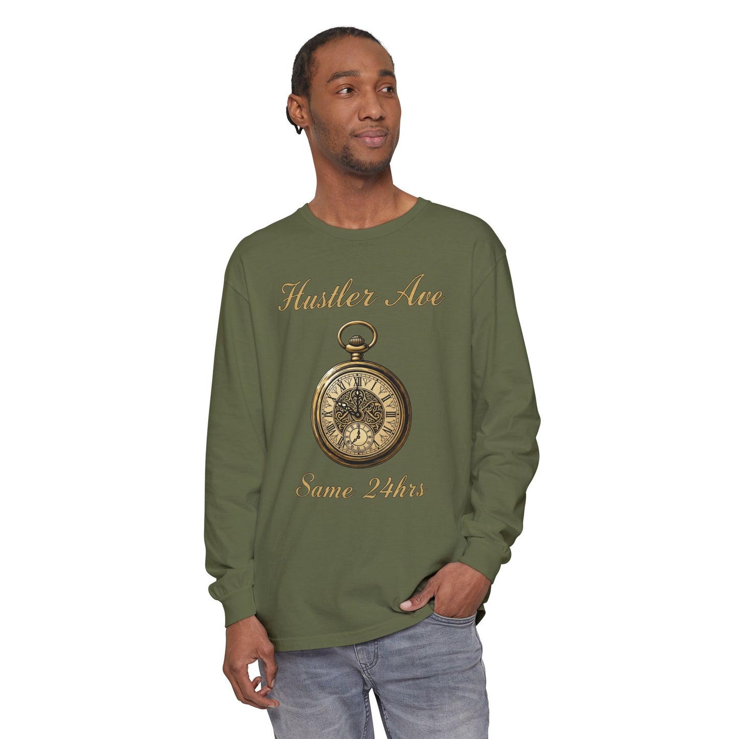 "Hustler Ave" Same 24Hrs Pocket Watch Long Sleeve Tee