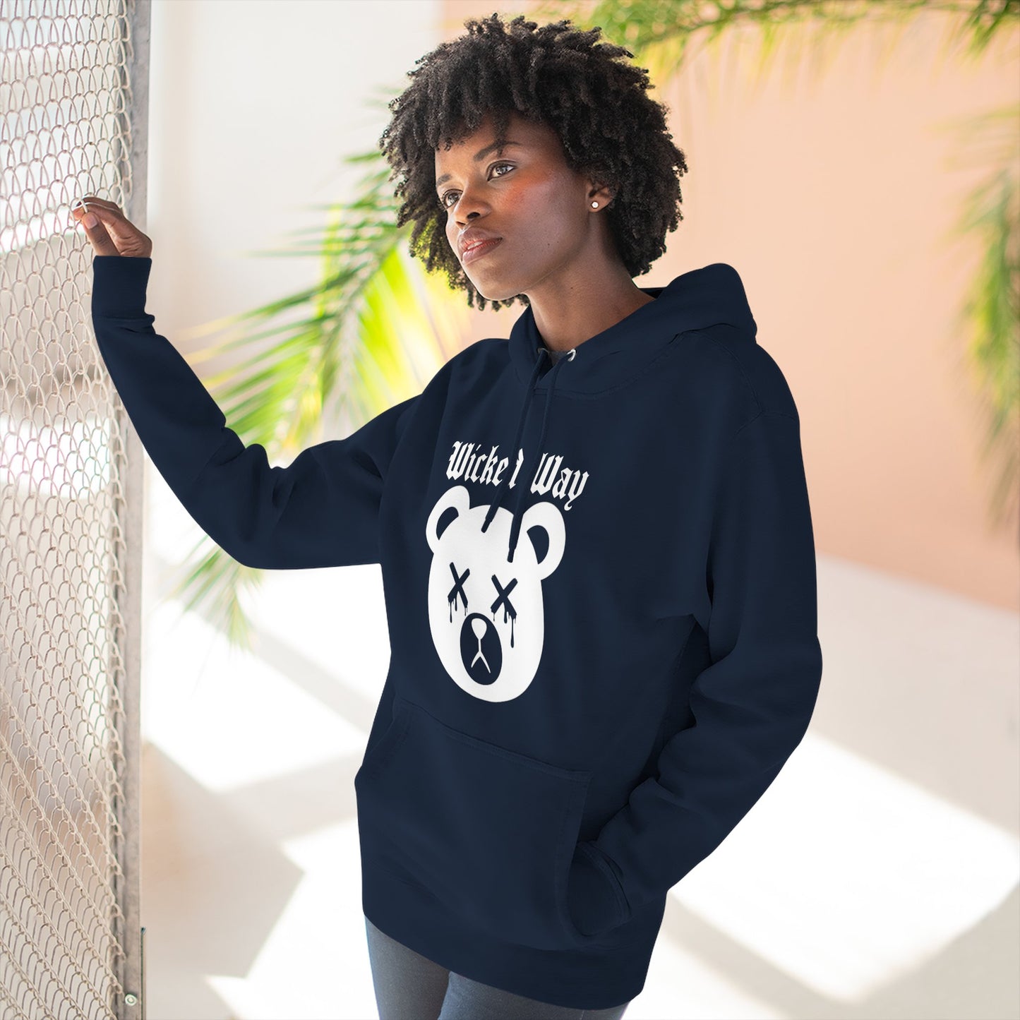 "Wicked Way" Deady Bear Head White Logo Hoodie