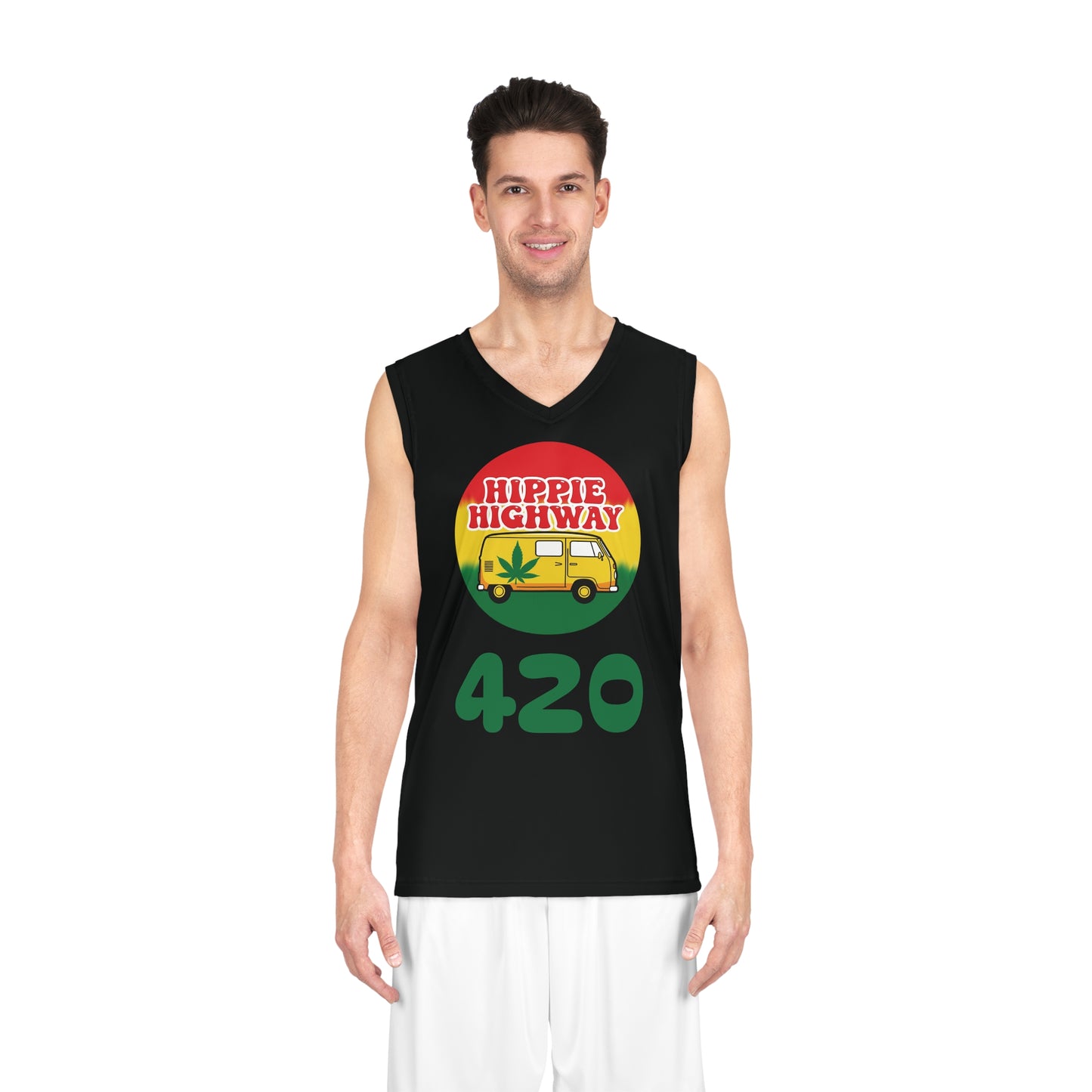 Black "Hippie Highway" #420 Rasta Vibes Basketball Jersey