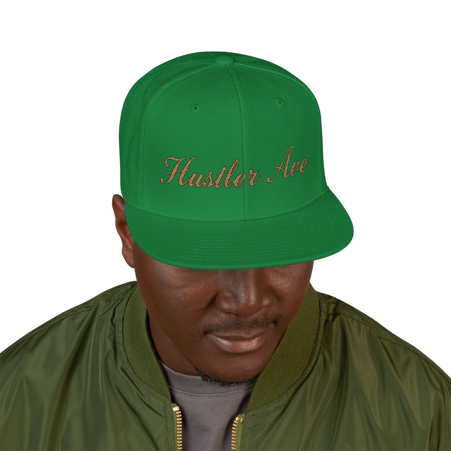 "Hustler Ave" Gold Edition Cursive Snapback Hat