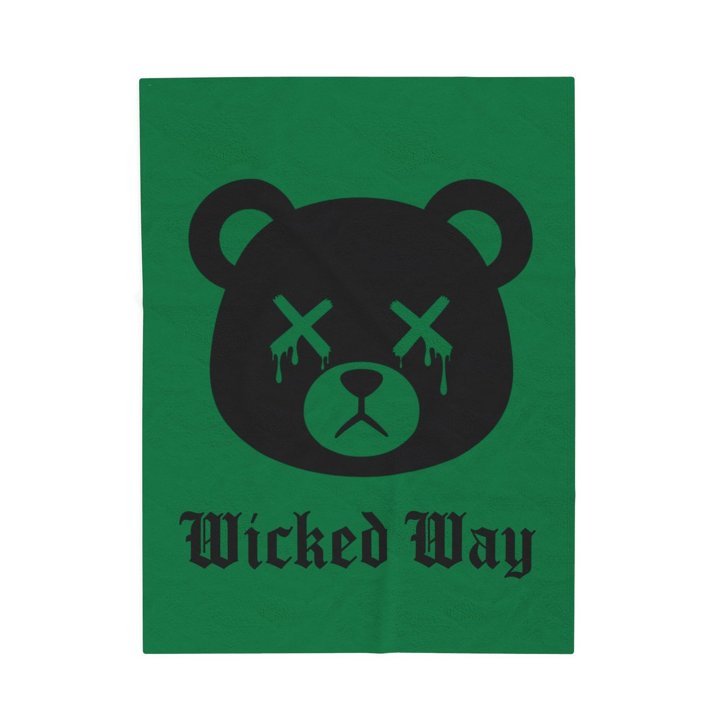 Green "Wicked Way" Dead Bear Head Velveteen Plush Blanket