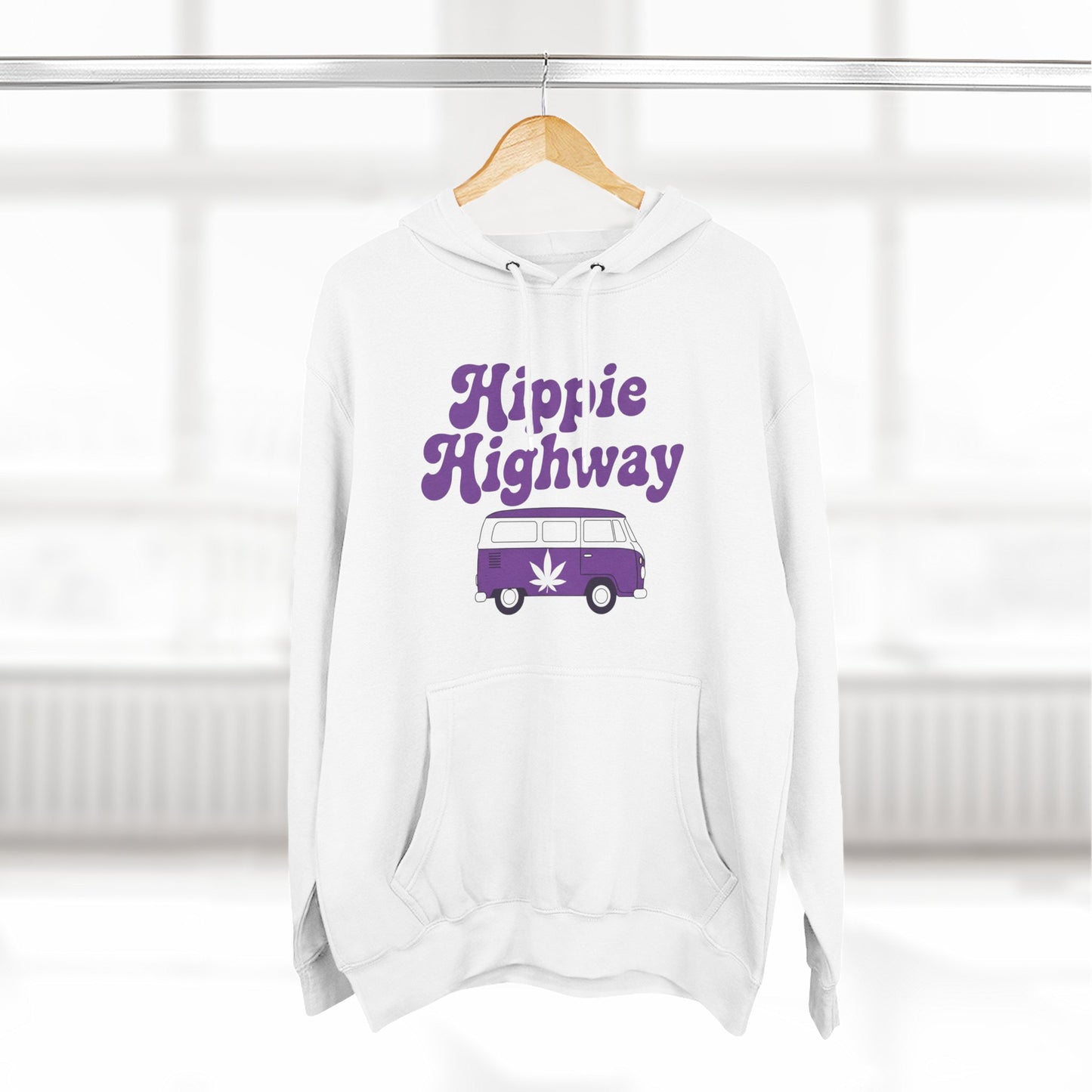 White "Hippie Highway" Purple Haze Bus Fleece Hoodie