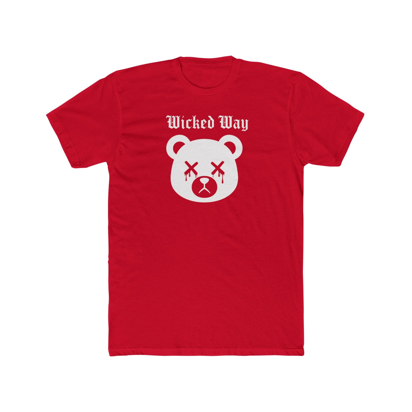 "Wicked Way" Dead Bear Head White Logo Cotton Crew Tee