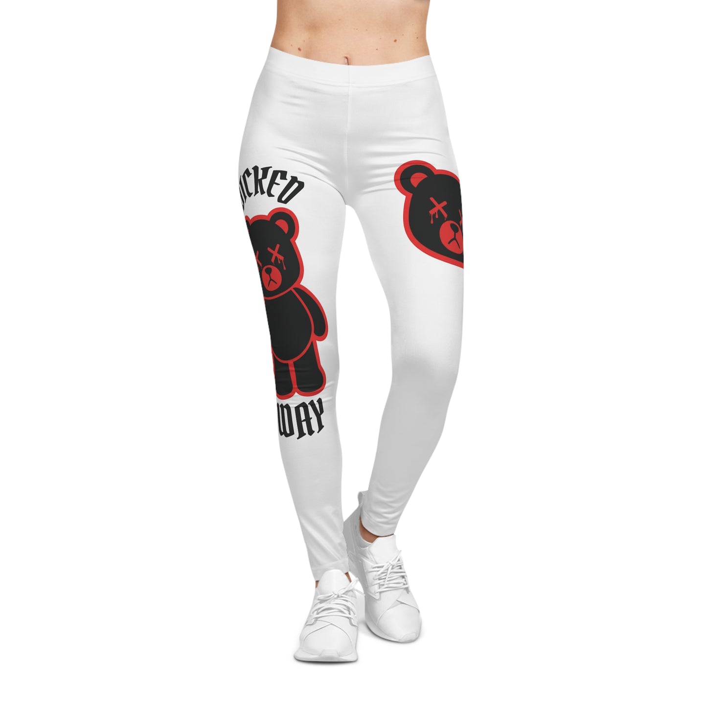 "Wicked Way" Deady Bear White, Red & Black Women's Casual Leggings