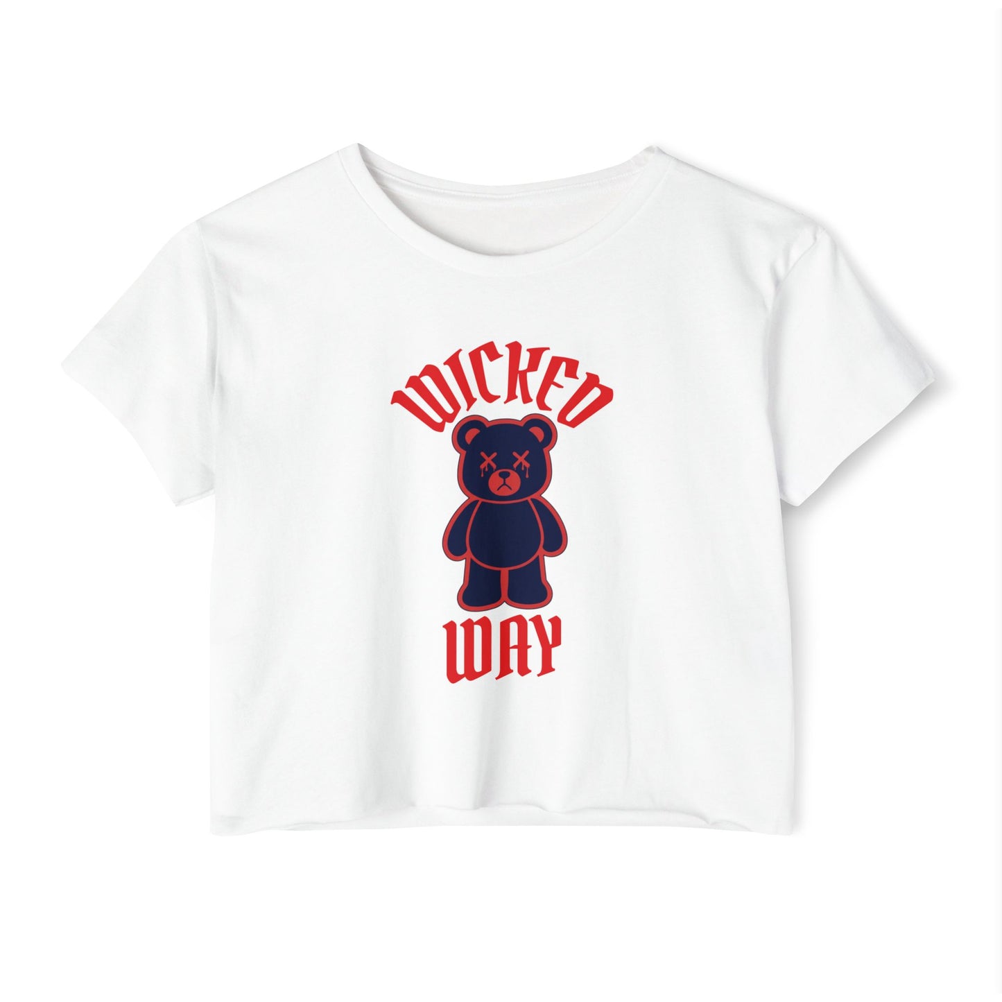 "Wicked Way" Deady Bear Red & Blue Women's Cotton Crop Top