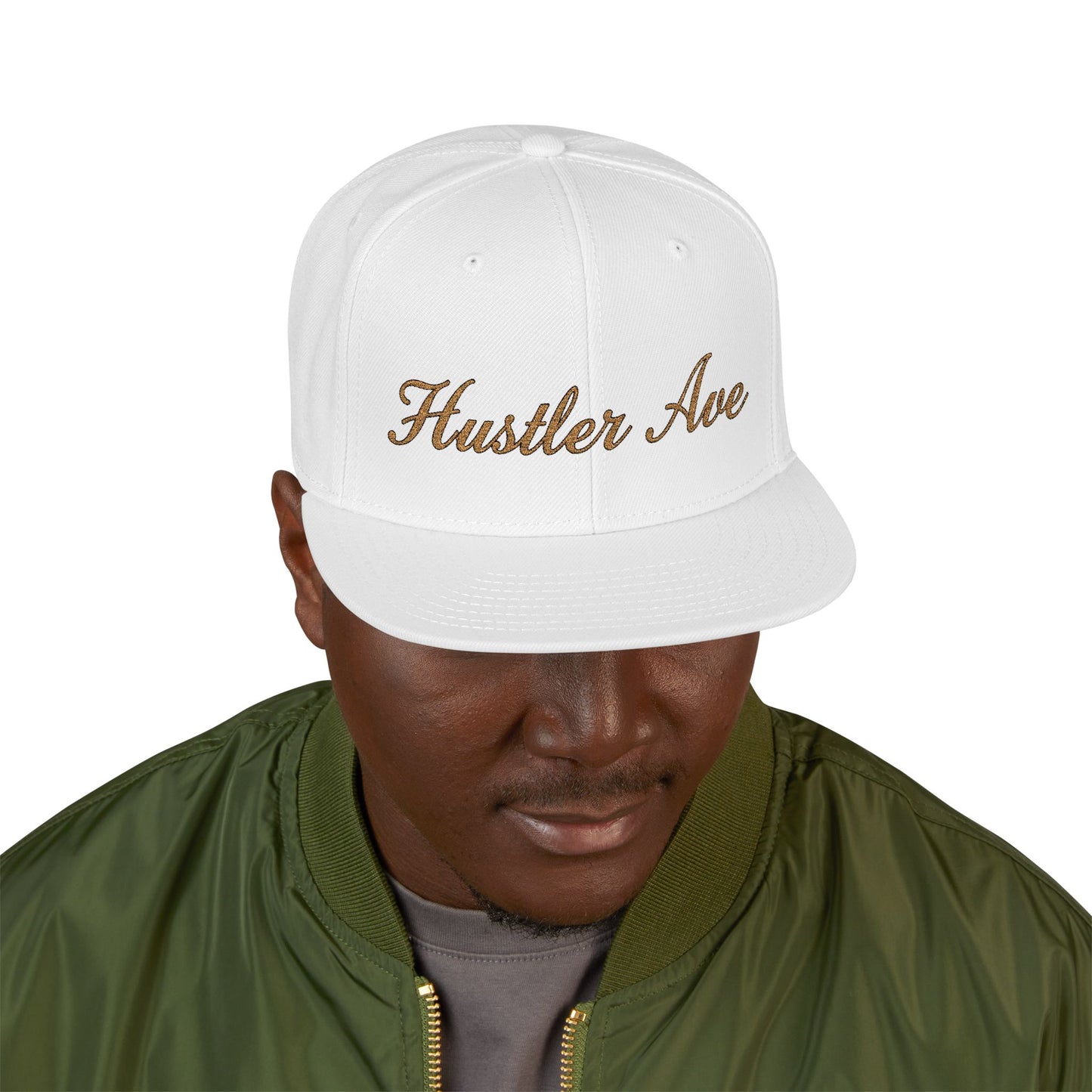 "Hustler Ave" Gold Edition Cursive Snapback Hat
