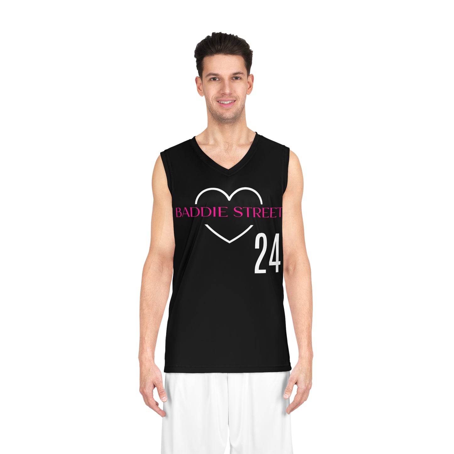 Black, White & Pink "Baddie Street" #24 Classy Heart Alt. Basketball Jersey