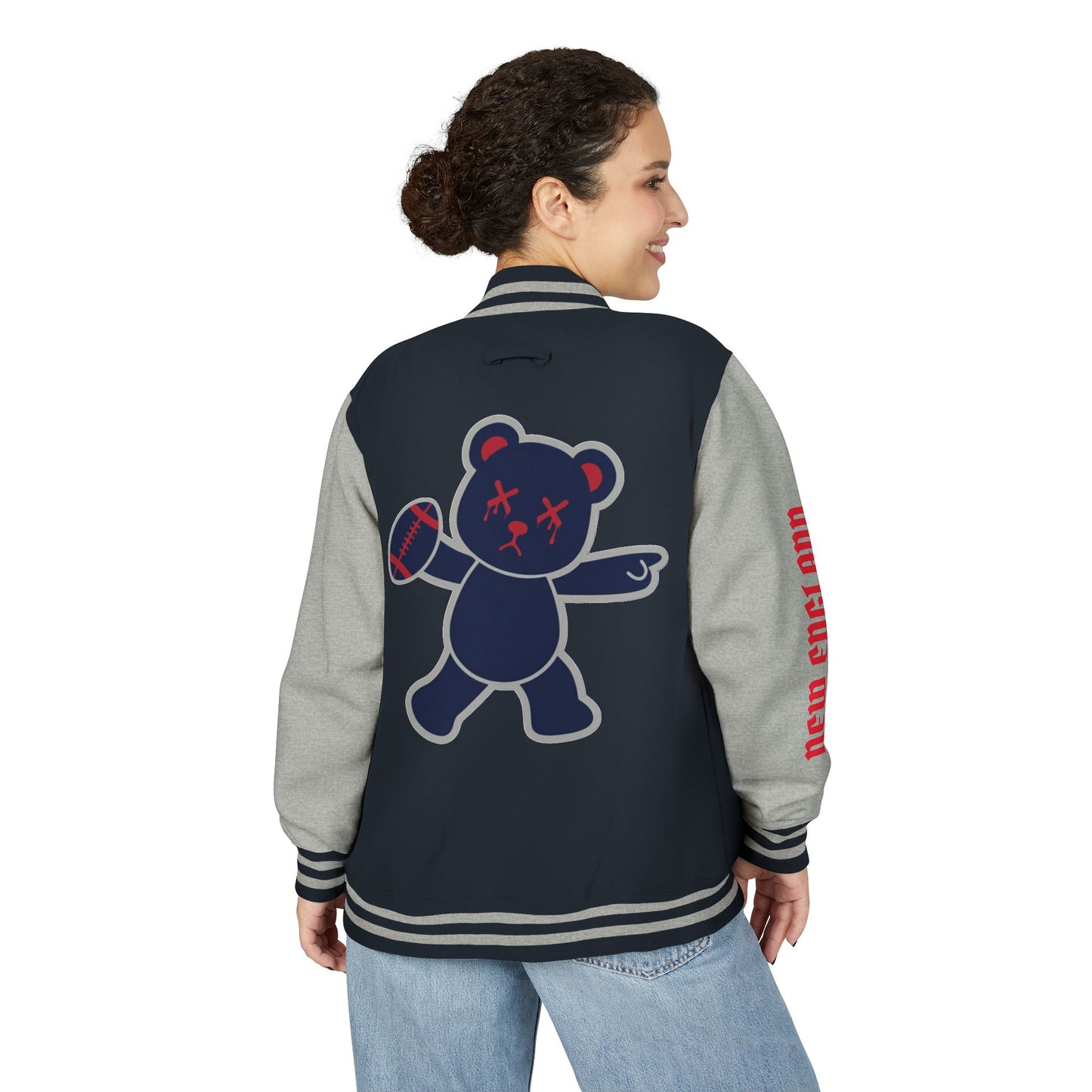 Navy Blue & Grey "Wicked Way" New England Deady Bear Football Heavyweight Letterman Jacket