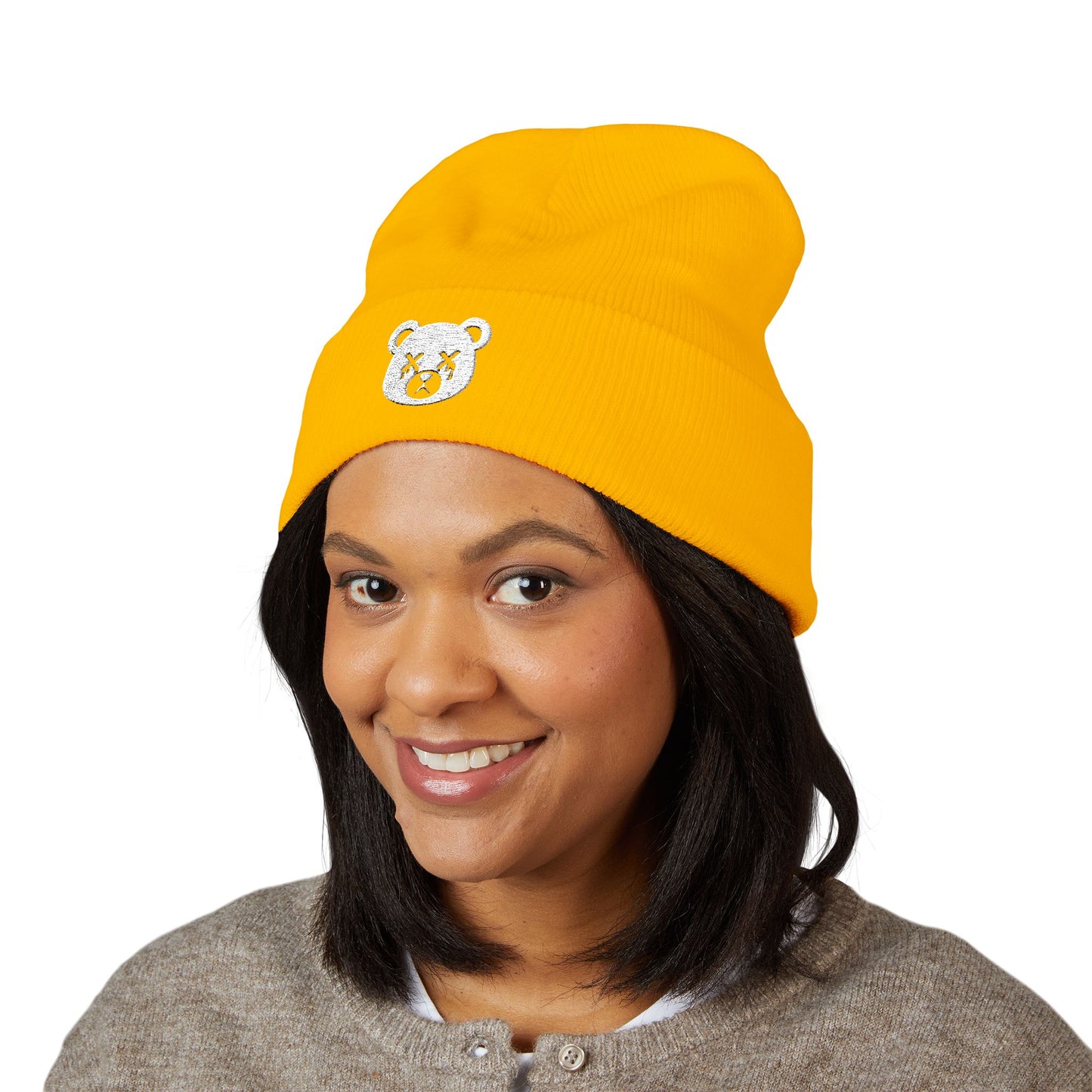 "Wicked Way" Dead Bear Head White Embroidered Beanie