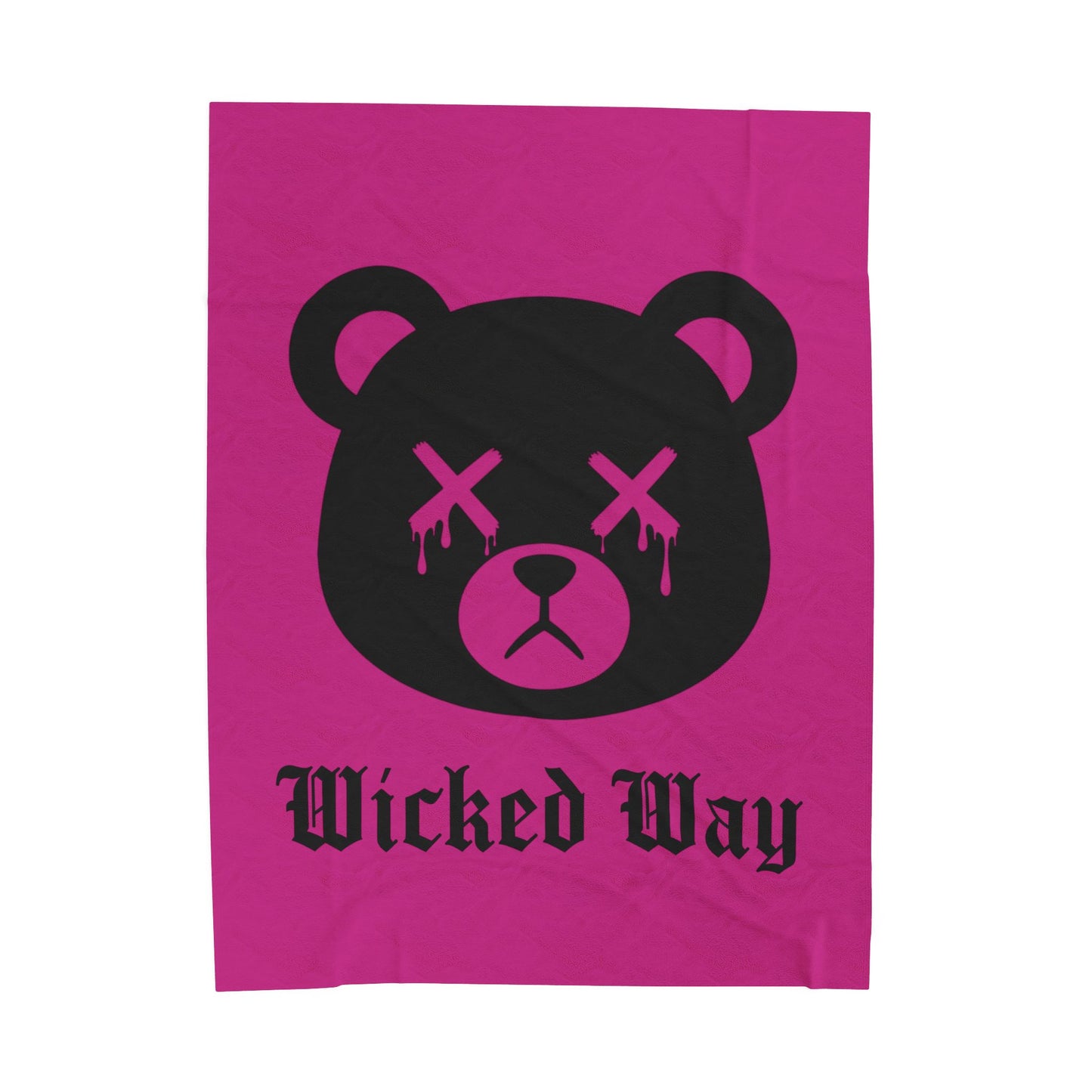 Pink "Wicked Way" Dead Bear Head Velveteen Plush Blanket