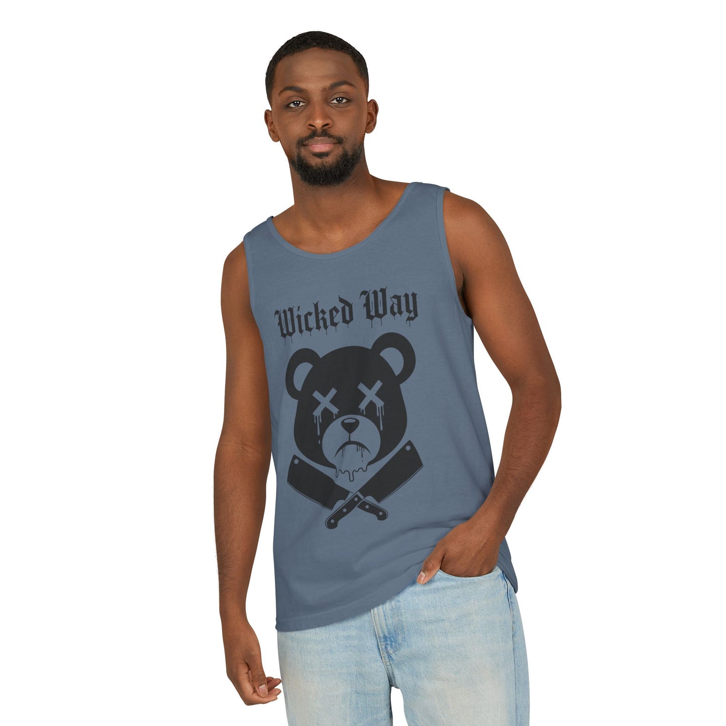 Limited Edition "Wicked Way" Drippy Bear Head Double Butcher Knife Tank Top