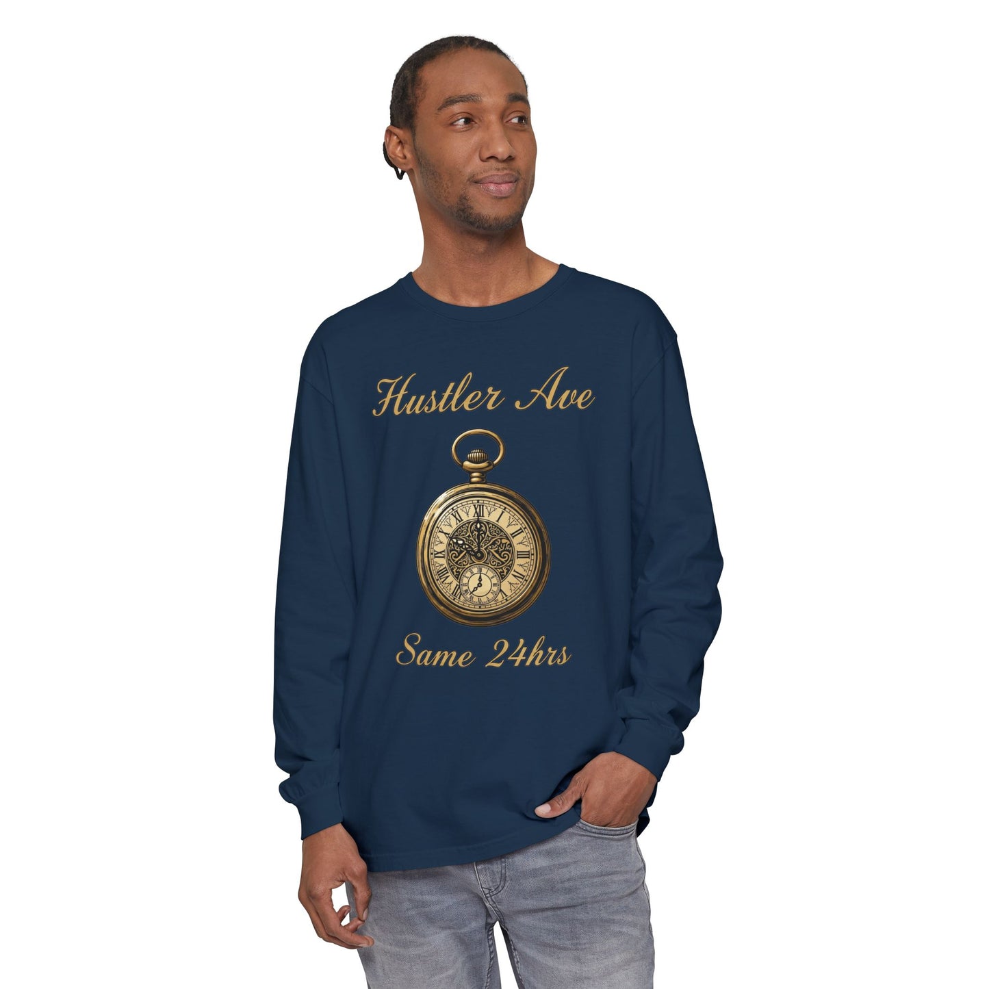 "Hustler Ave" Same 24Hrs Pocket Watch Long Sleeve Tee