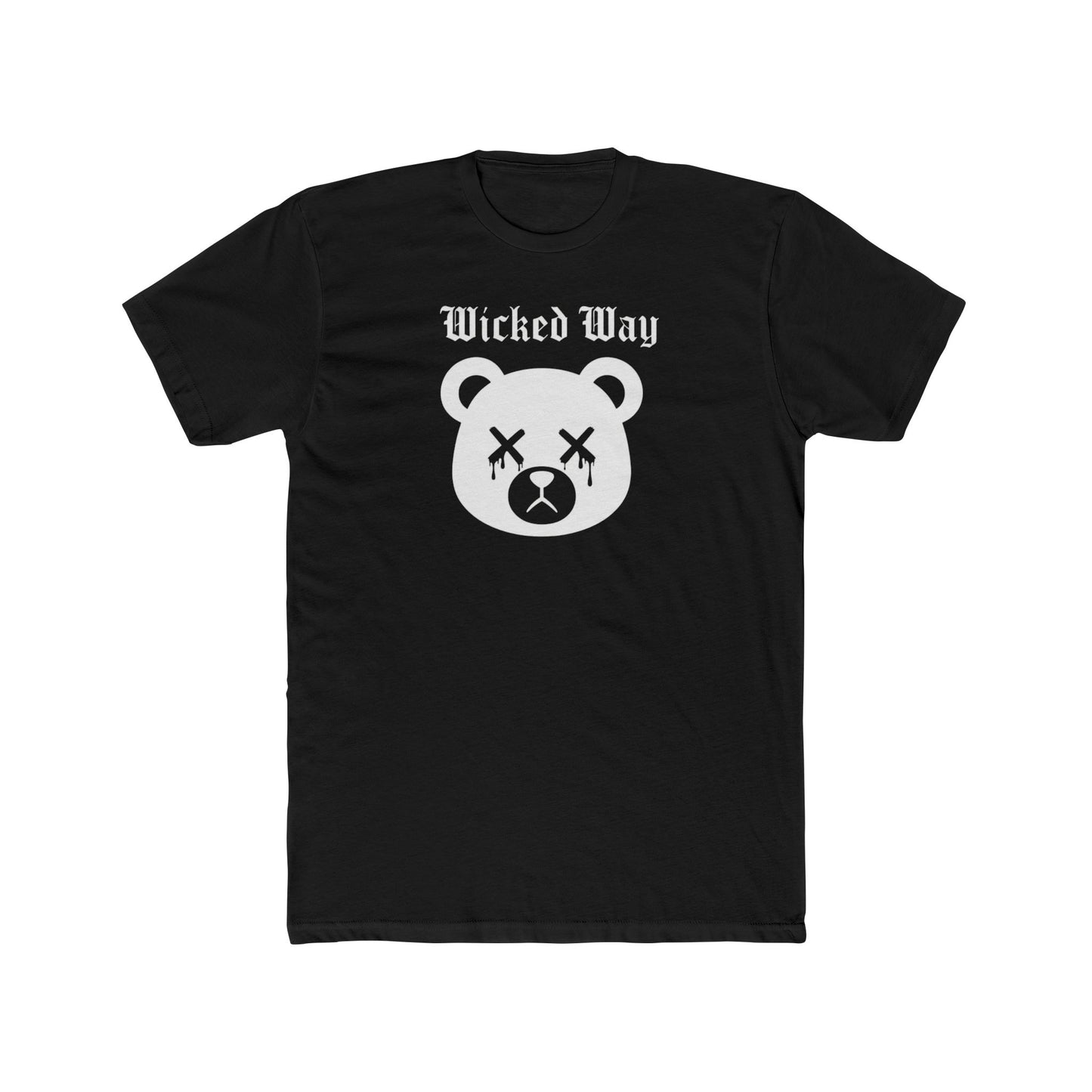 "Wicked Way" Dead Bear Head White Logo Cotton Crew Tee
