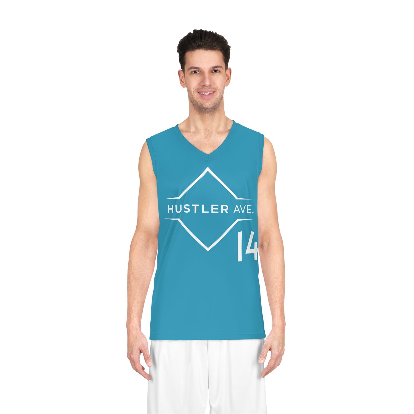Teal "Hustler Ave" #14 Avalanche Motion Alt. Basketball Jersey