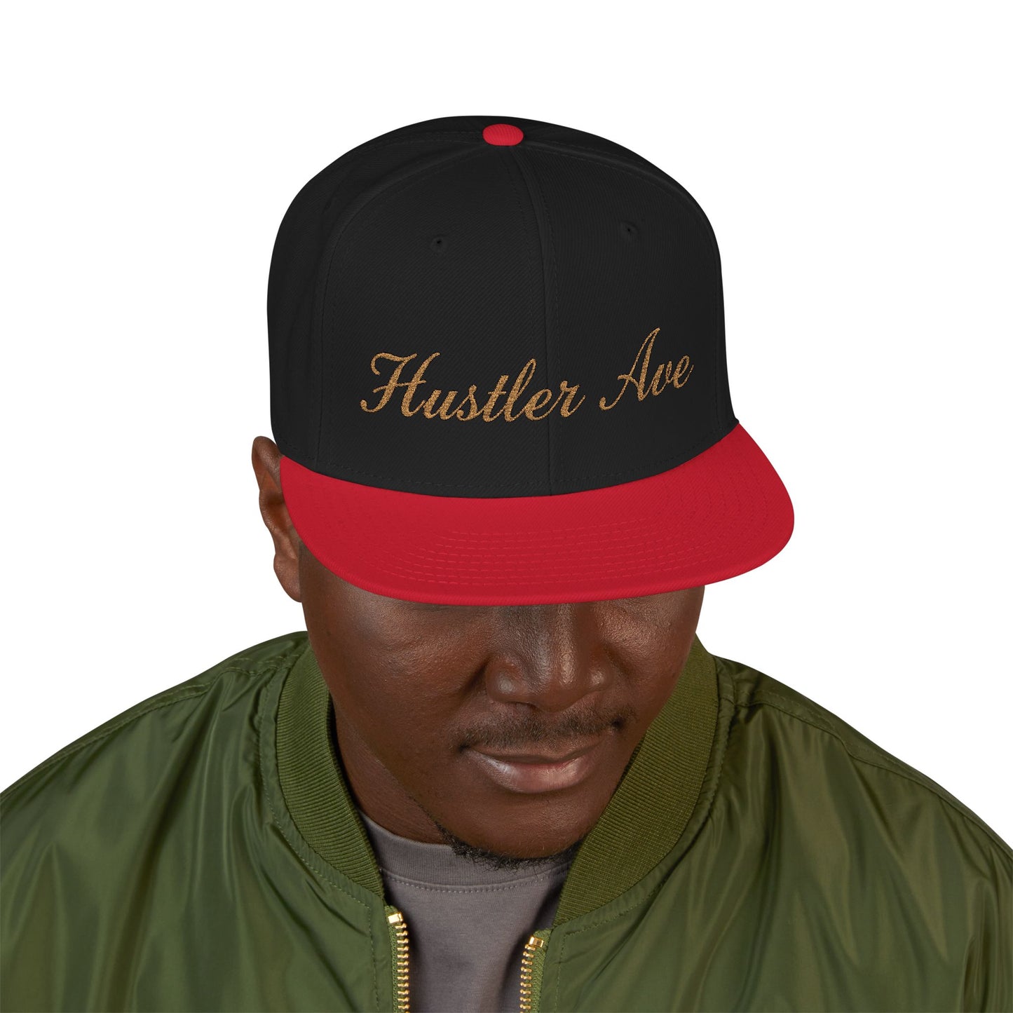 "Hustler Ave" Gold Edition Cursive Snapback Hat