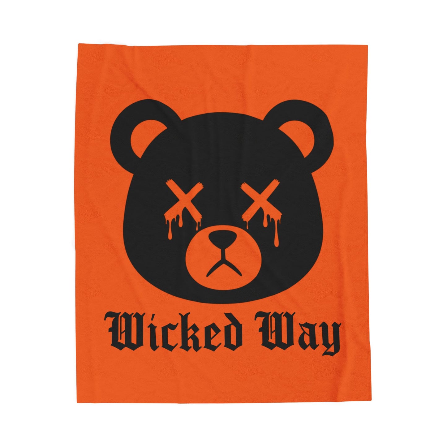 Orange "Wicked Way" Dead Bear Head Velveteen Plush Blanket