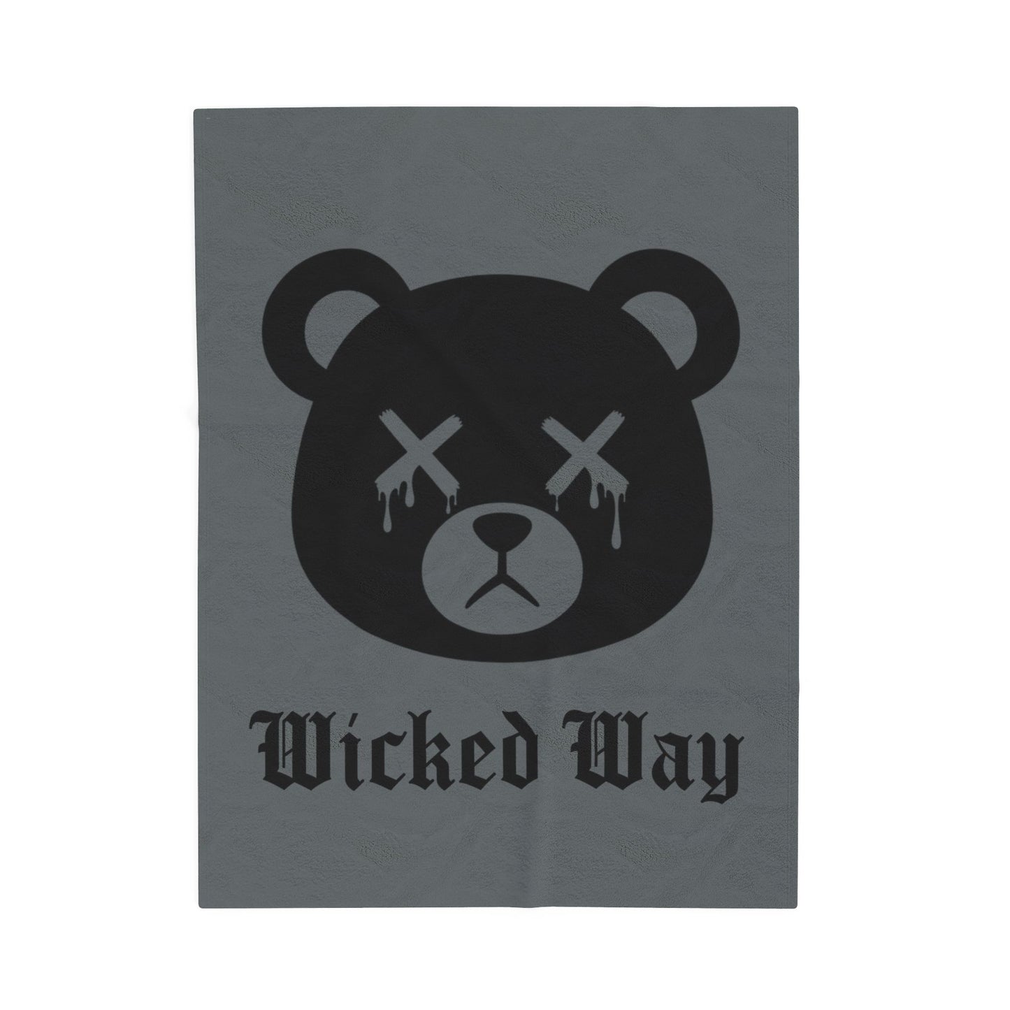 Dark Grey "Wicked Way" Dead Bear Head Velveteen Plush Blanket