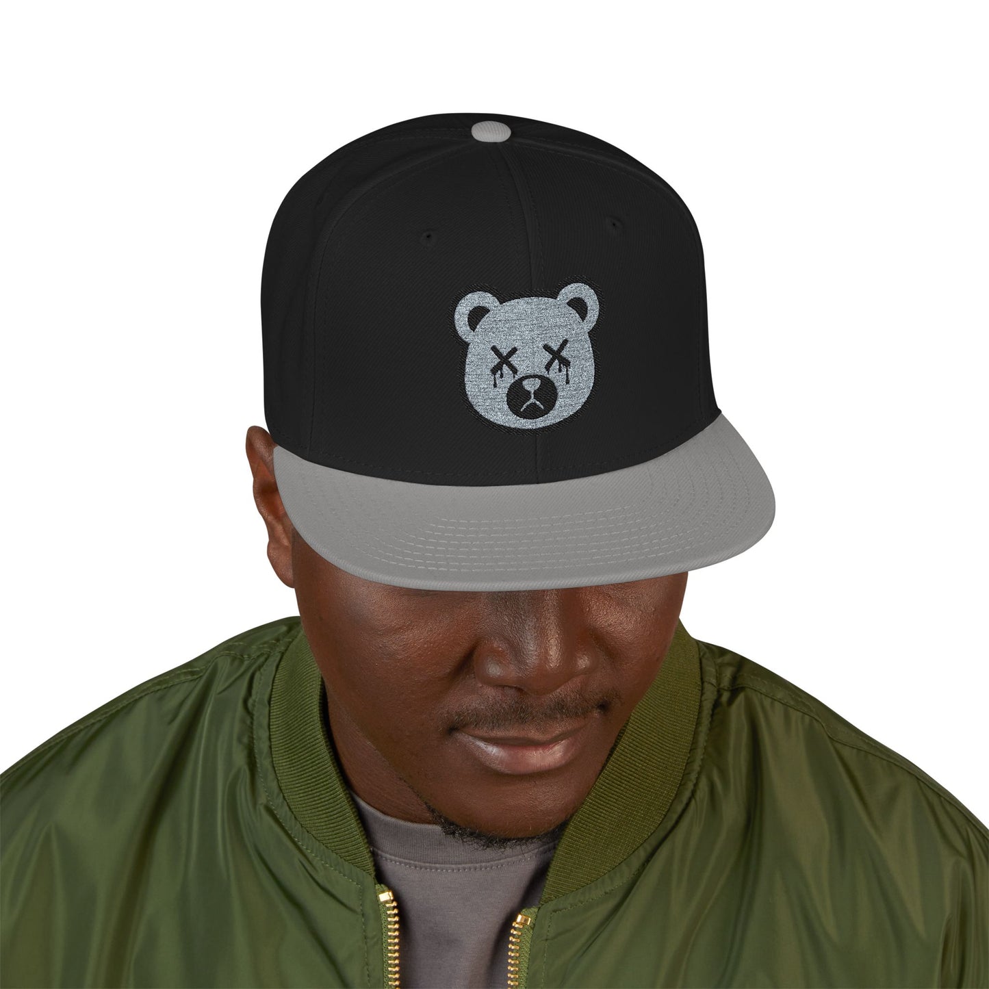 "Wicked Way" Silver & Black Deady Bear Head Logo Snapback