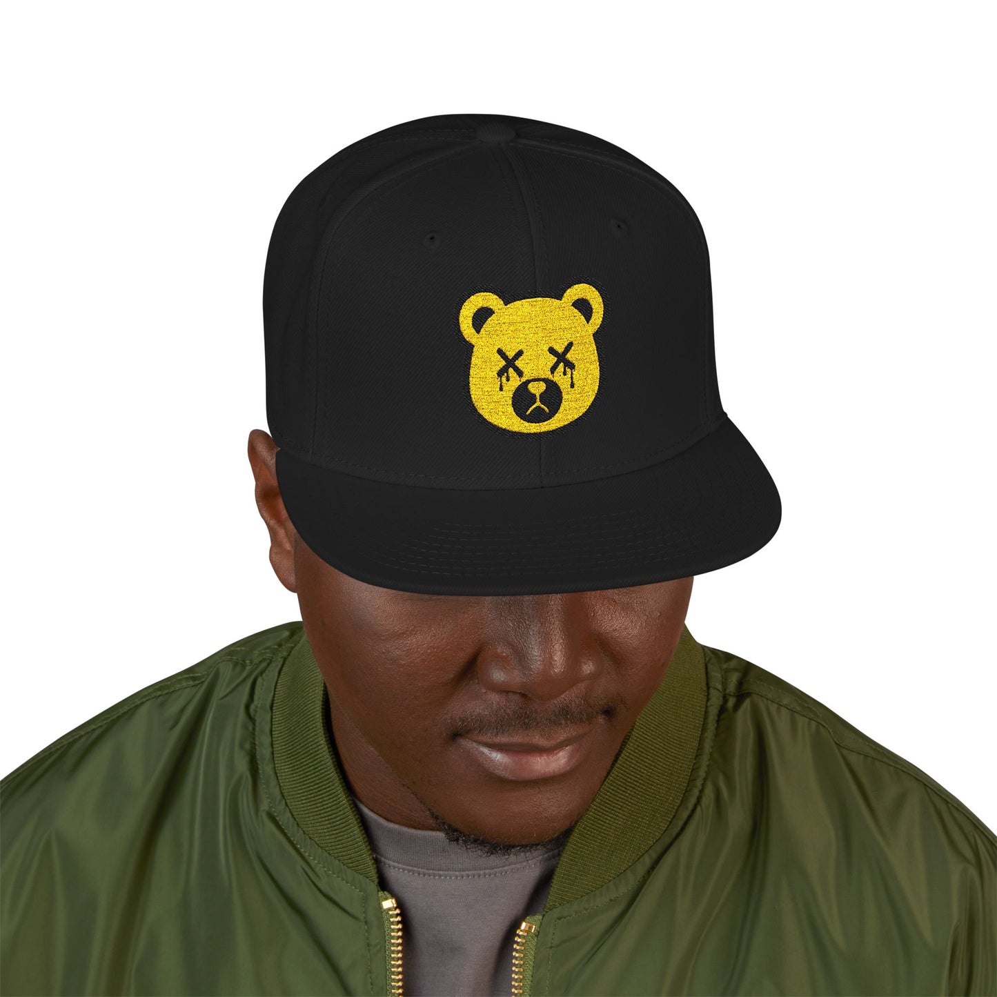 "Wicked Way" Yellow & Black Deady Bear Head Snapback