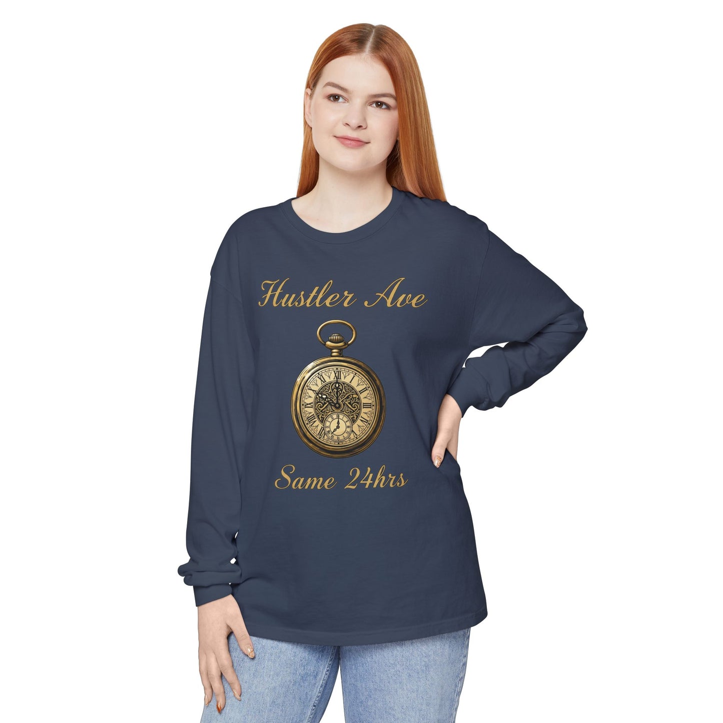 "Hustler Ave" Same 24Hrs Pocket Watch Long Sleeve Tee