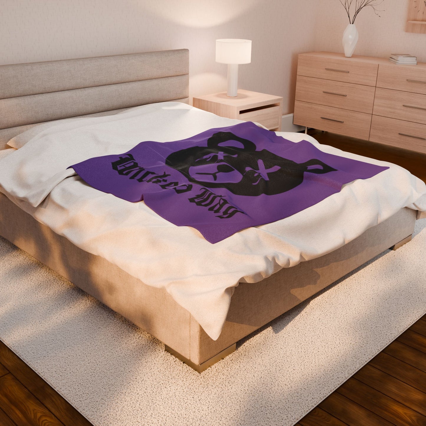 Light Purple "Wicked Way" Dead Bear Head Velveteen Plush Blanket
