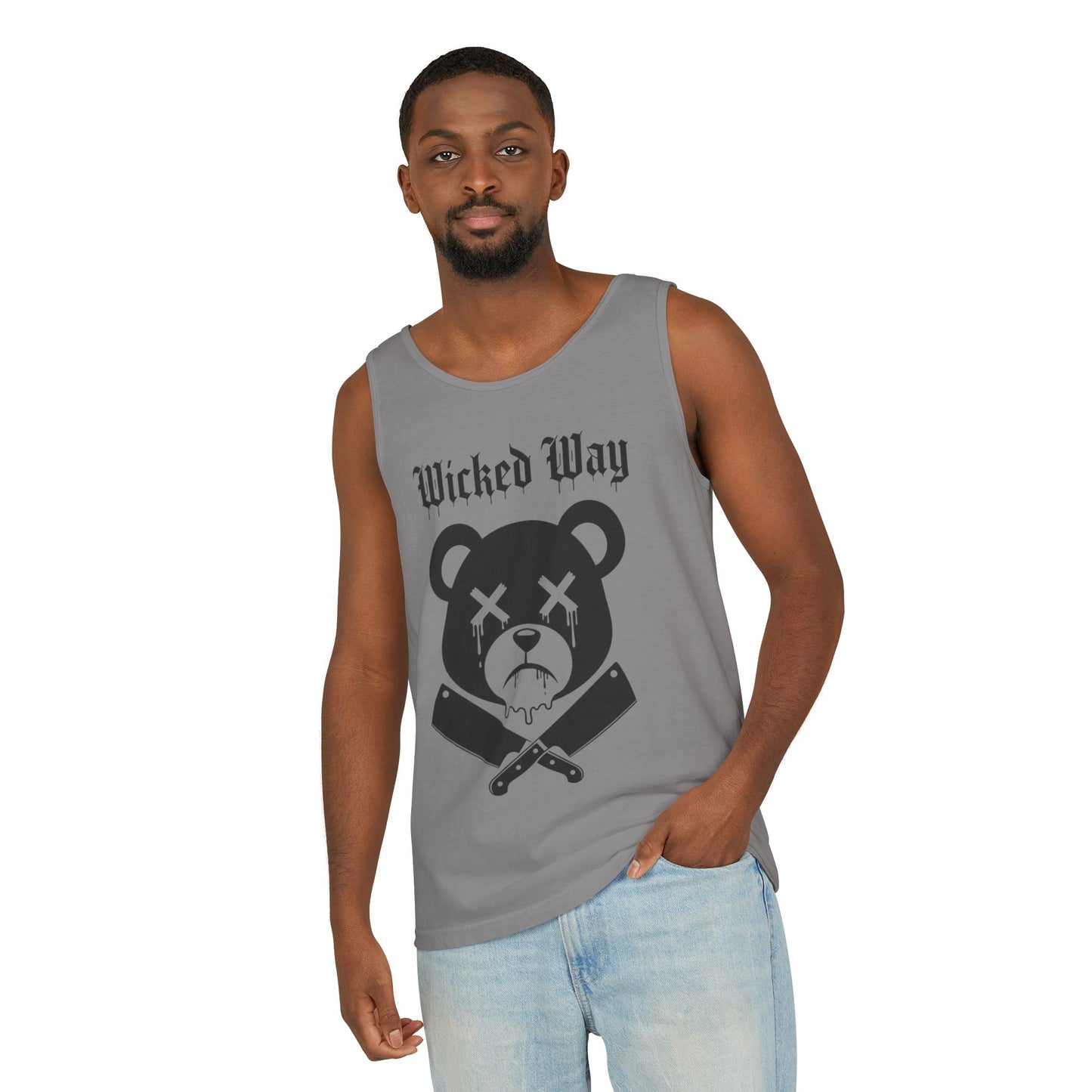 Limited Edition "Wicked Way" Drippy Bear Head Double Butcher Knife Tank Top