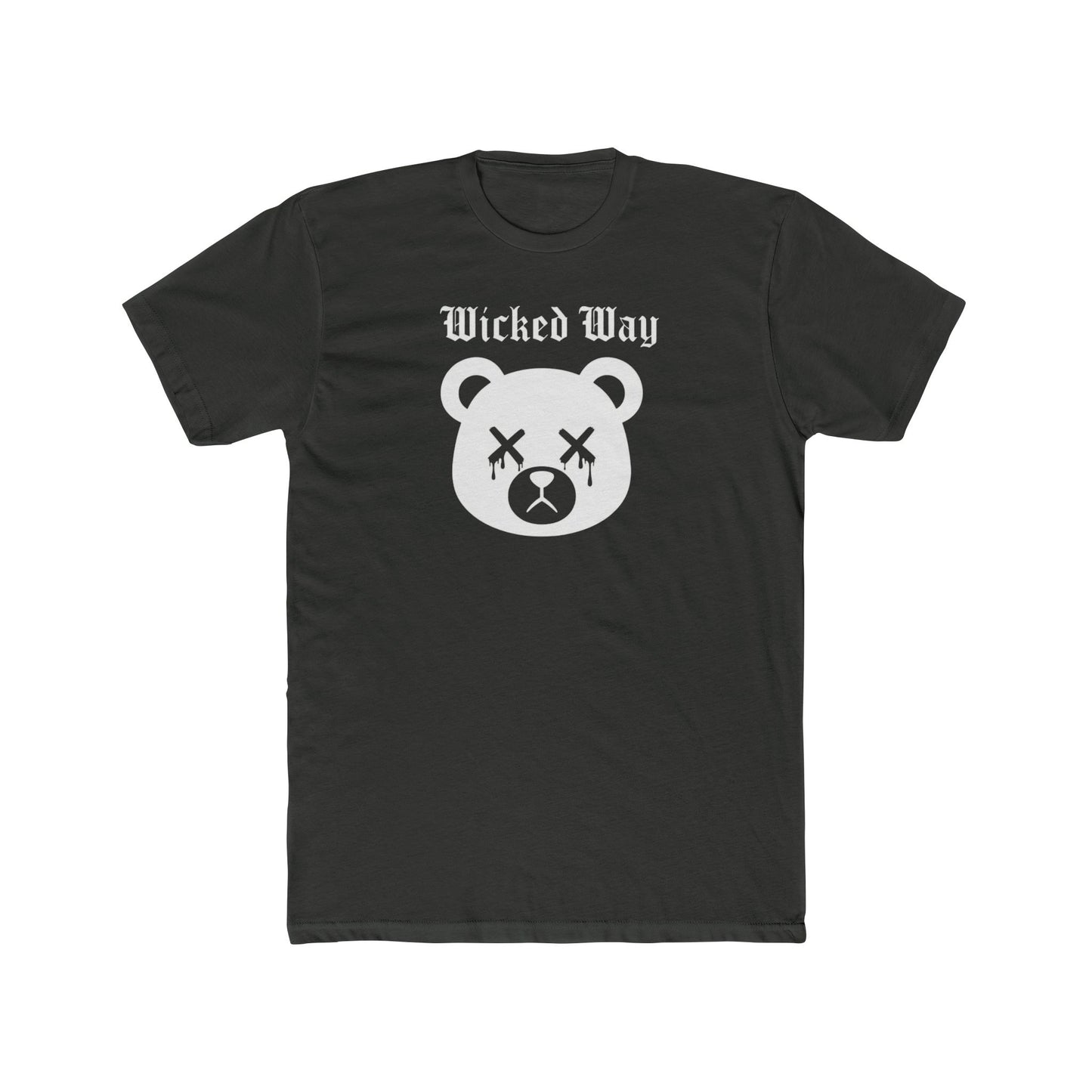 "Wicked Way" Dead Bear Head White Logo Cotton Crew Tee