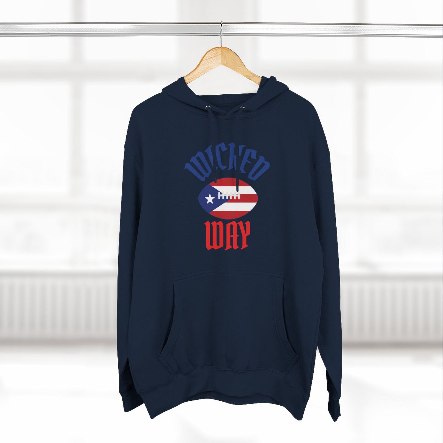 Nation "Wicked Way" Deady Bear Football Blue, White, & Red Fleece Hoodie