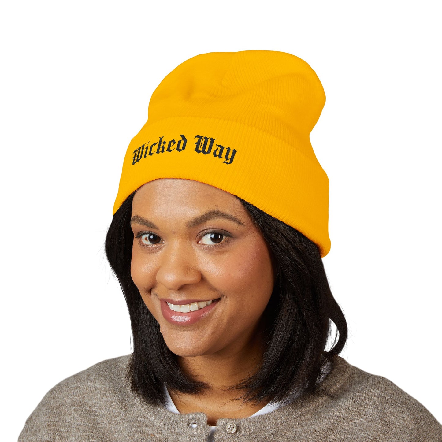 "Wicked Way" Black Script Embroidered Beanie (Multi Color Options)