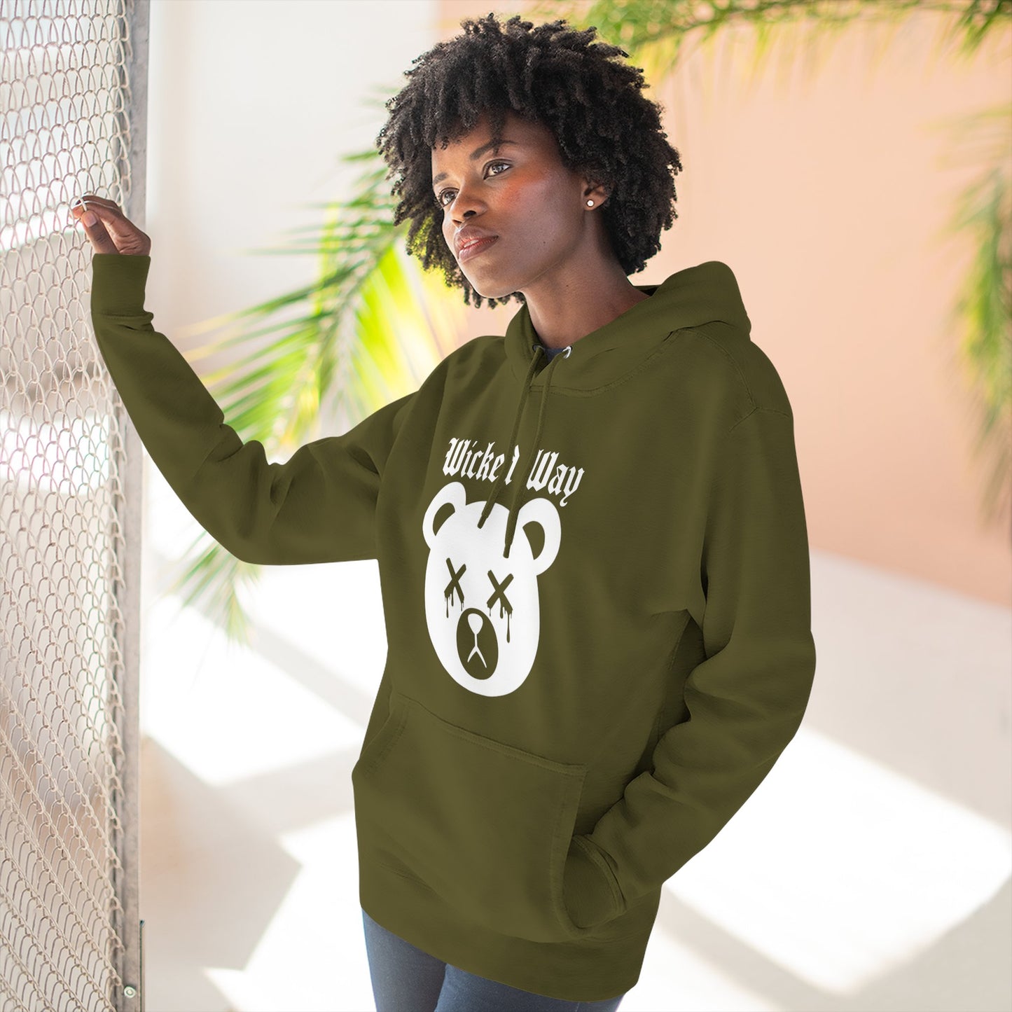 "Wicked Way" Deady Bear Head White Logo Hoodie