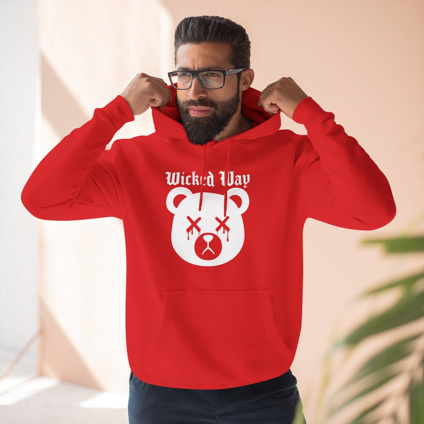 "Wicked Way" Deady Bear Head White Logo Hoodie