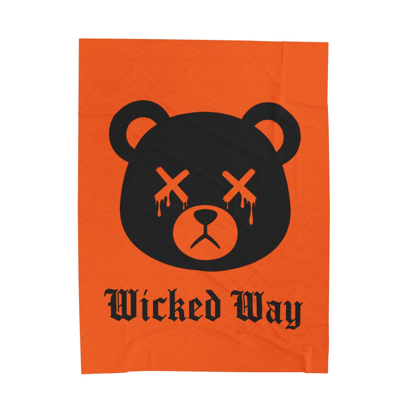 Orange "Wicked Way" Dead Bear Head Velveteen Plush Blanket