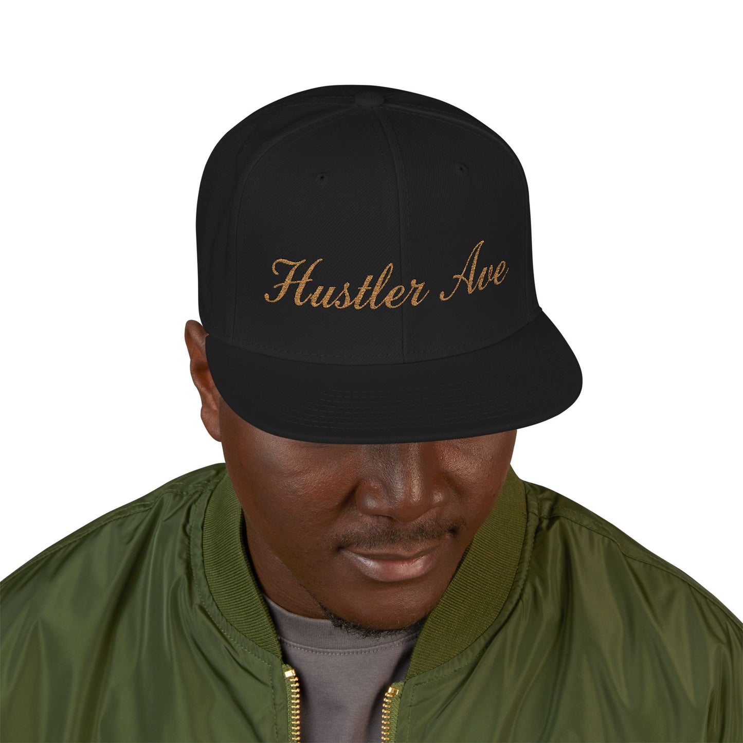 "Hustler Ave" Gold Edition Cursive Snapback Hat