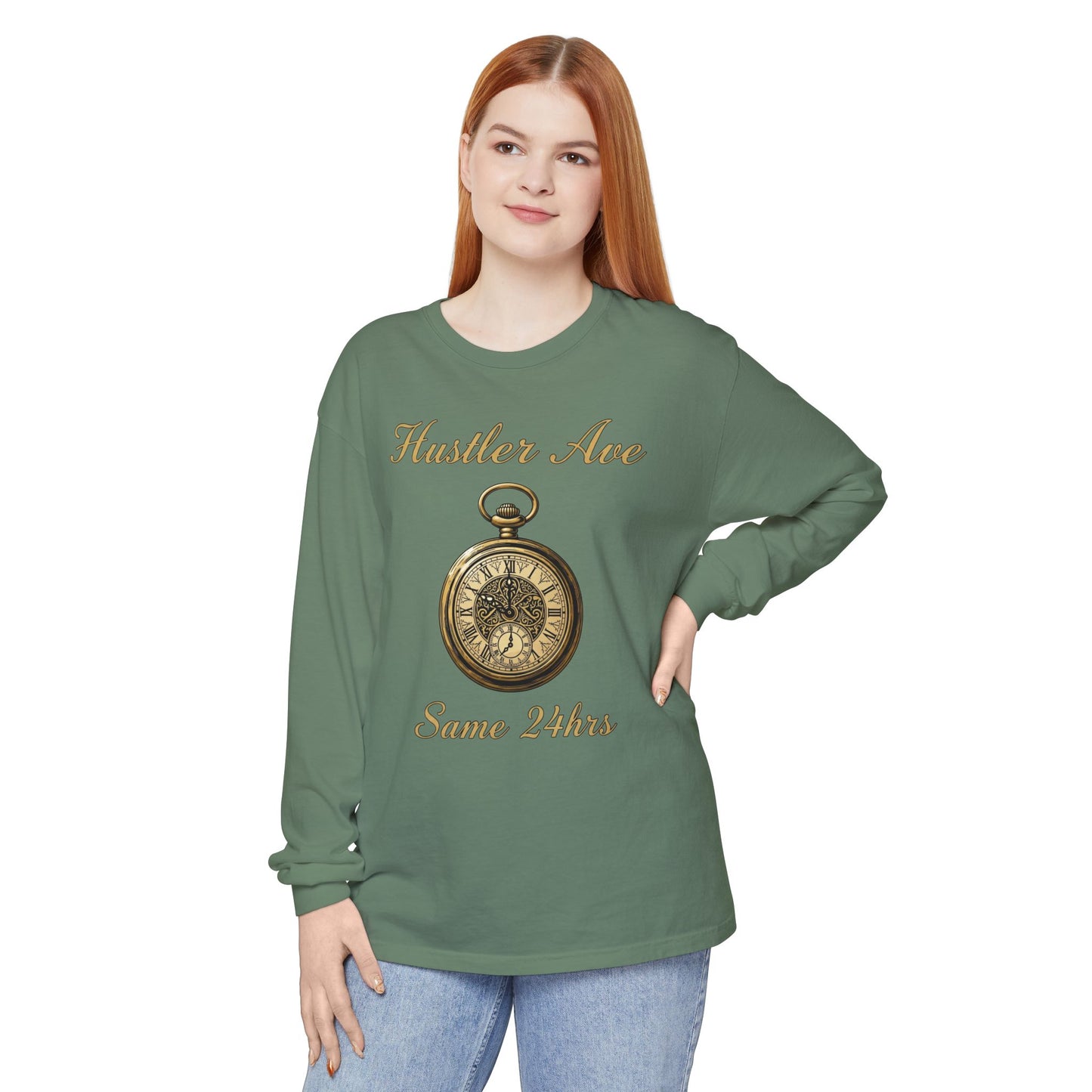 "Hustler Ave" Same 24Hrs Pocket Watch Long Sleeve Tee