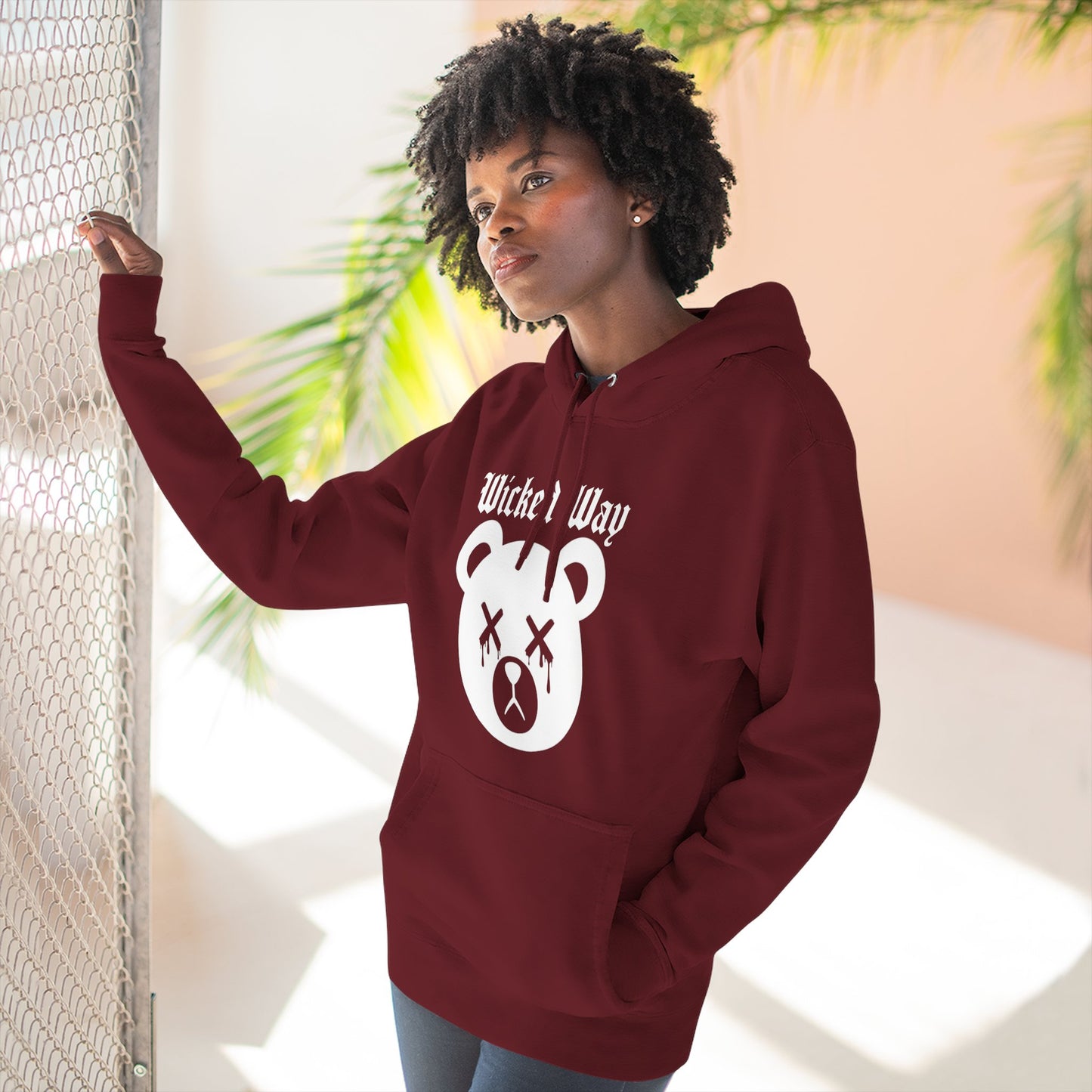 "Wicked Way" Deady Bear Head White Logo Hoodie