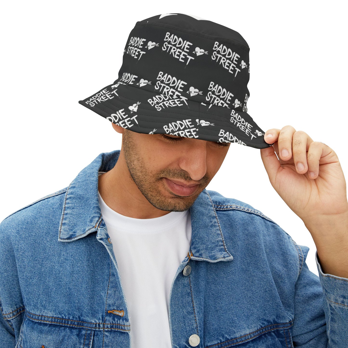 "Baddie Street" Arrow Heart Black Bucket Hat