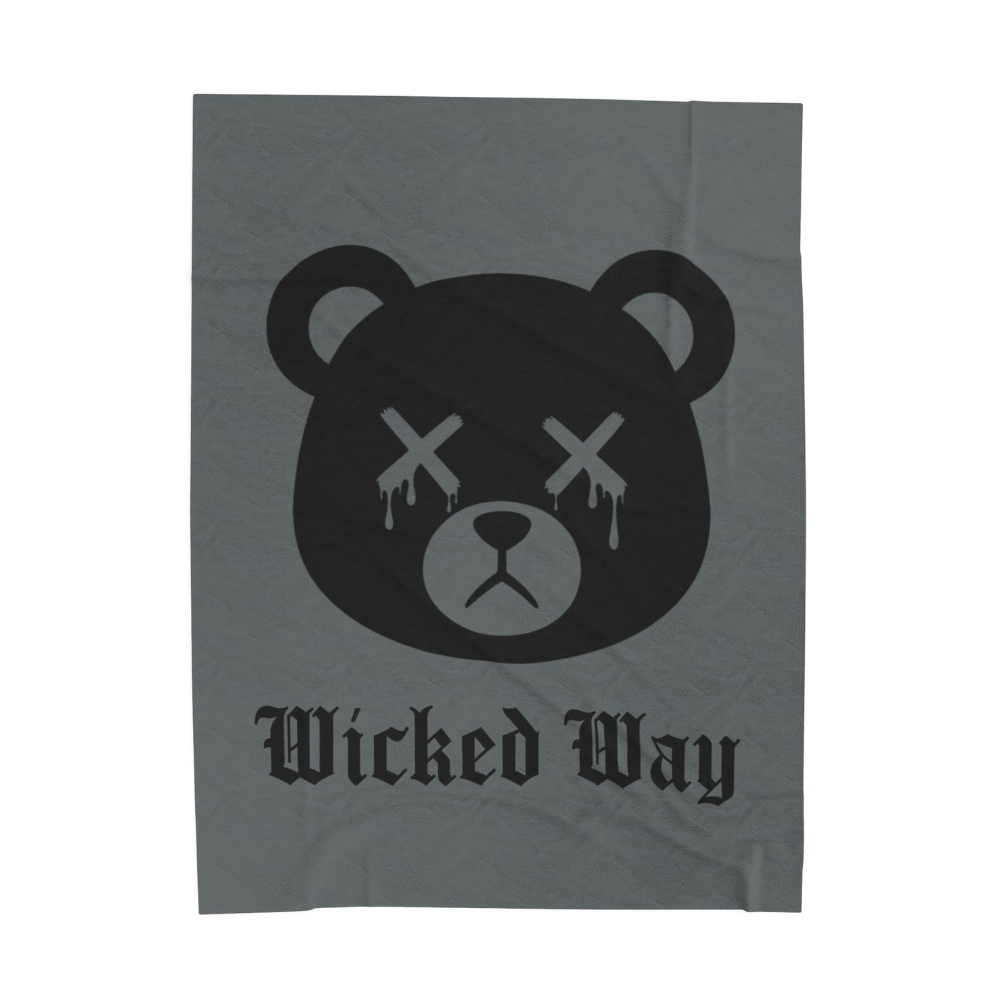 Dark Grey "Wicked Way" Dead Bear Head Velveteen Plush Blanket