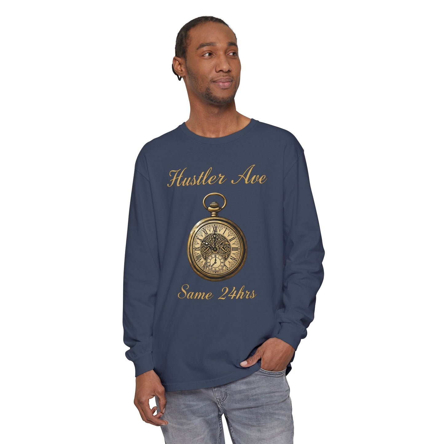 "Hustler Ave" Same 24Hrs Pocket Watch Long Sleeve Tee