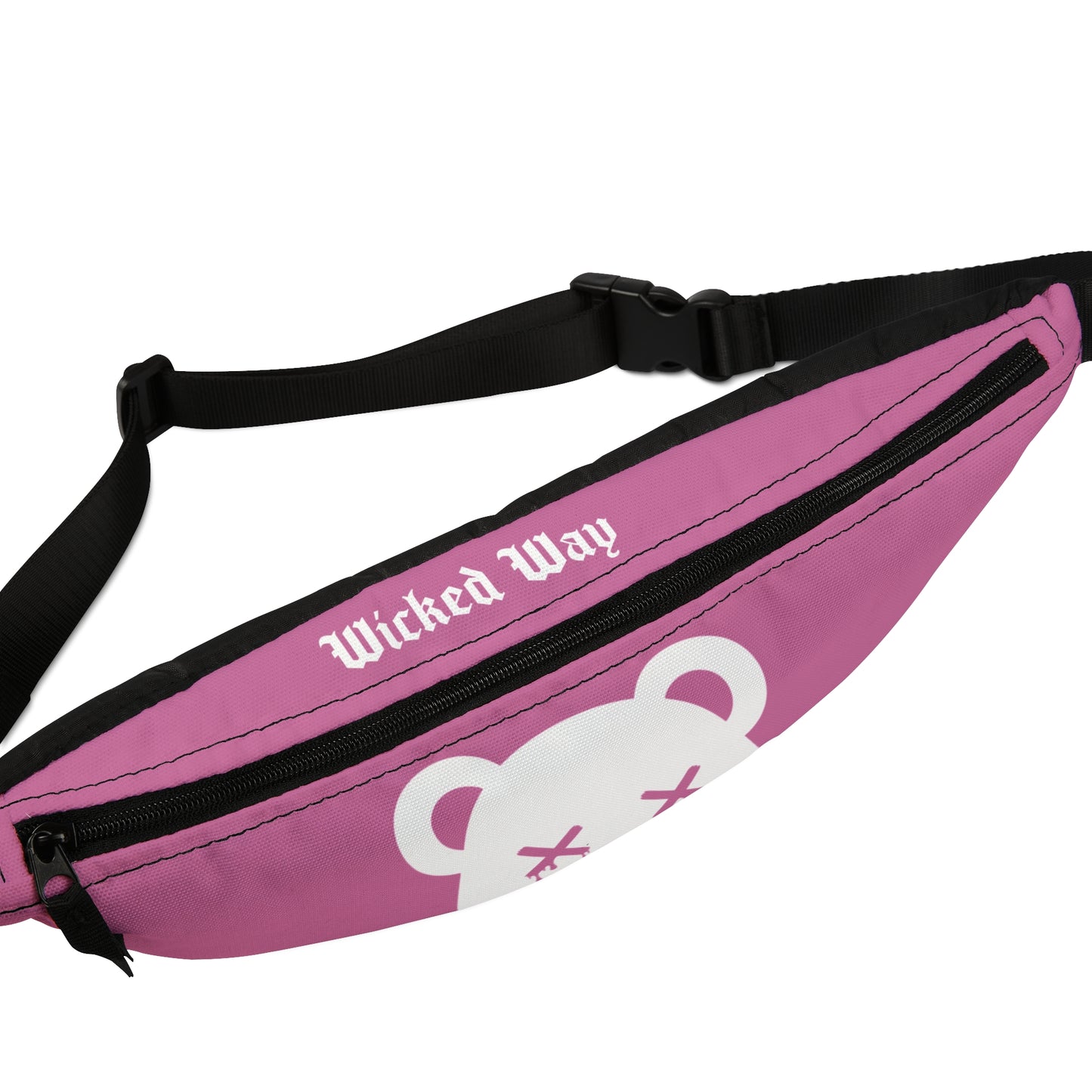 Light Pink w/ White Logo "Wicked Way" Dead Bear Head Fanny Pack