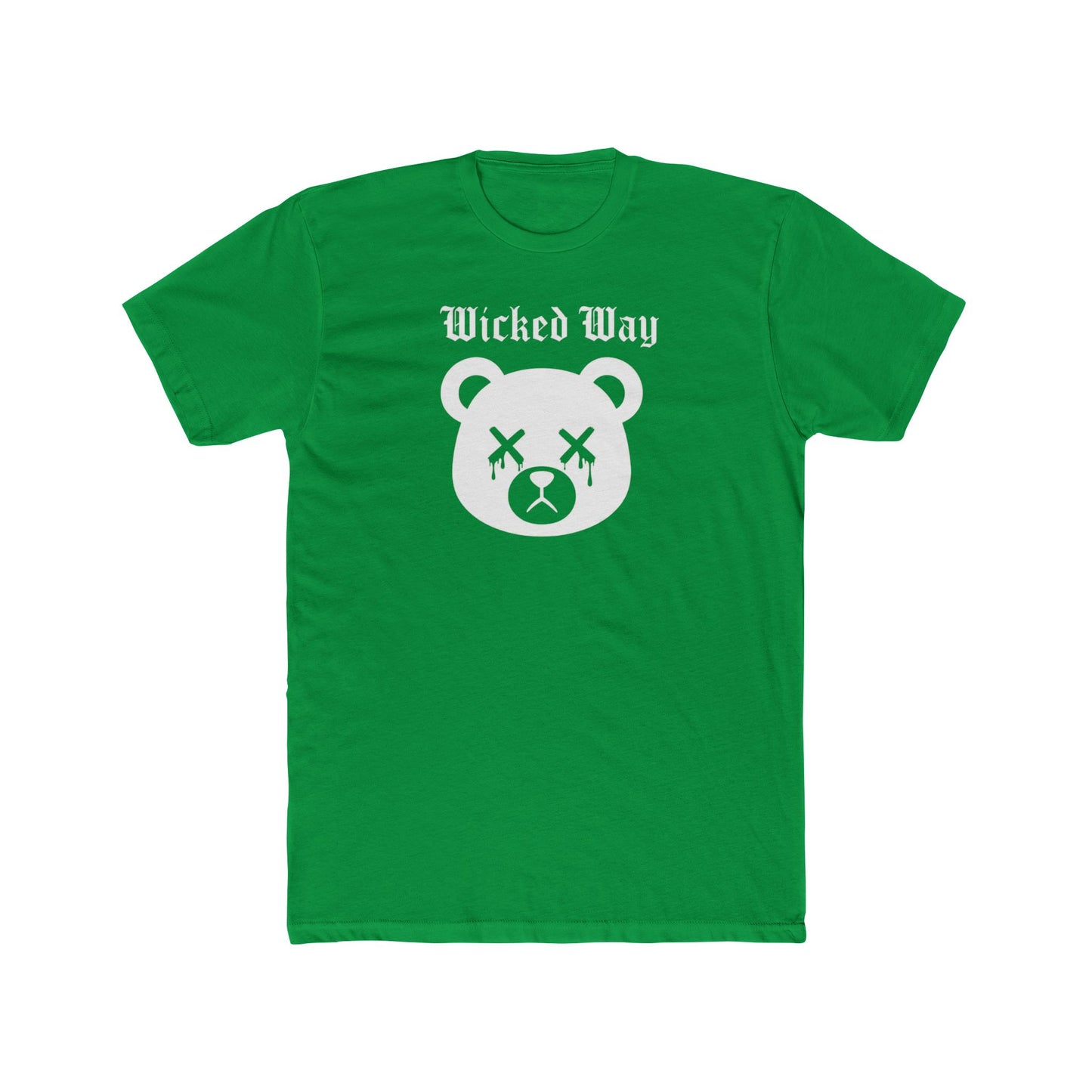 "Wicked Way" Dead Bear Head White Logo Cotton Crew Tee