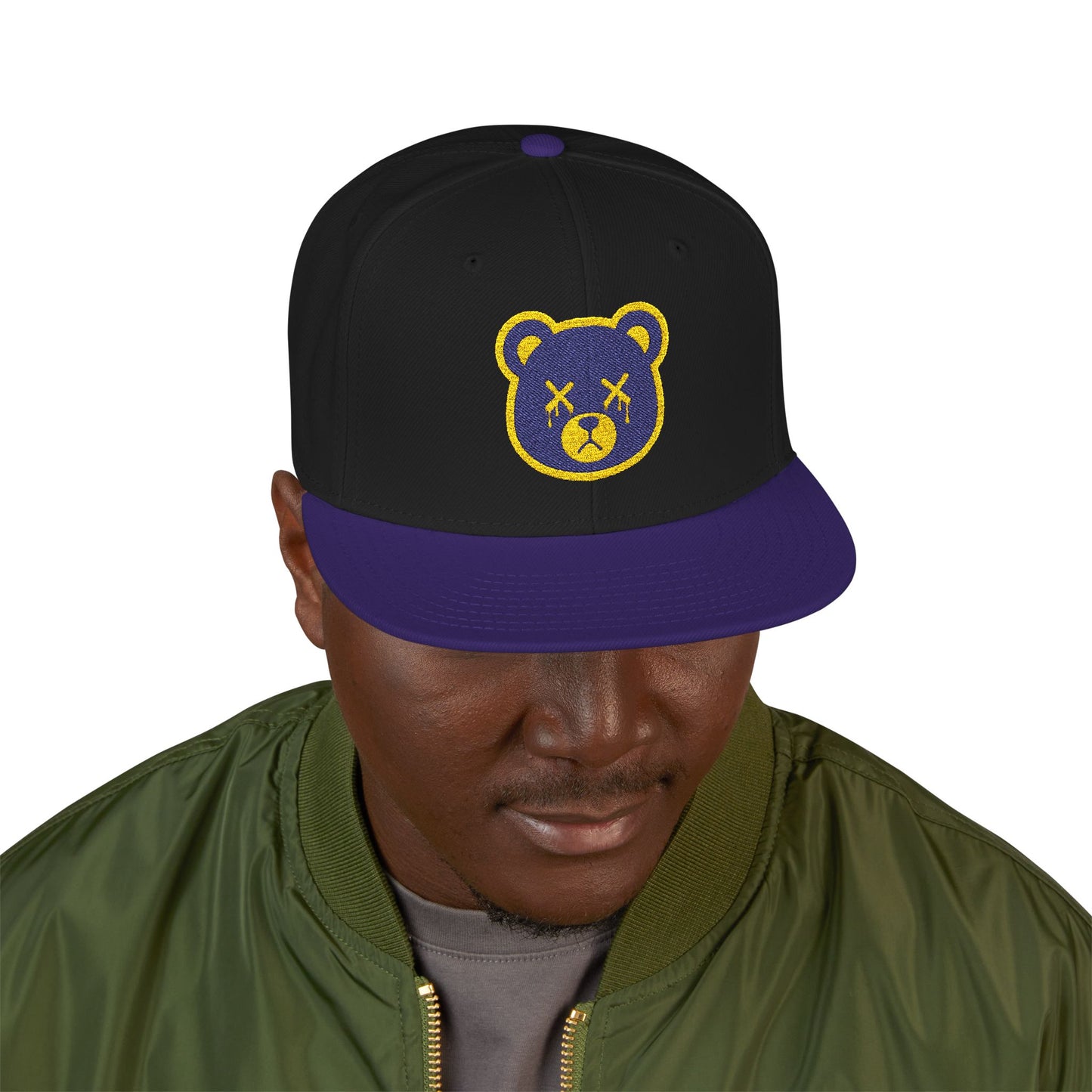 "Wicked Way" Deady Bear Head Purple & Yellow Logo Snapback