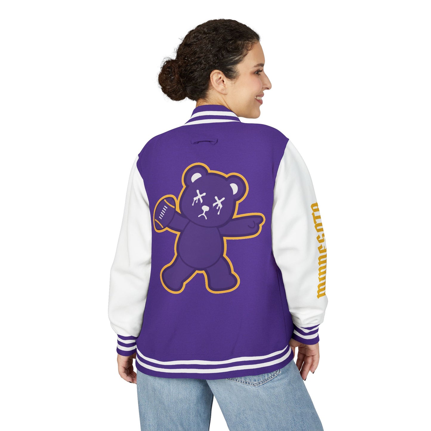Purple & White "Wicked Way" Minnesota Deady Bear Football Heavyweight Letterman Jacket