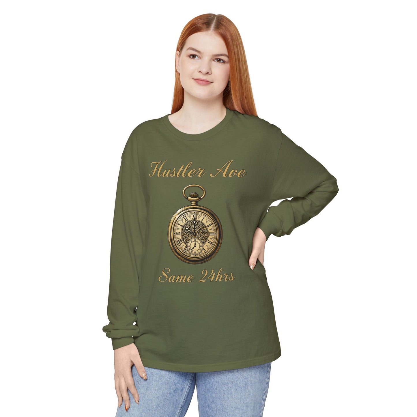 "Hustler Ave" Same 24Hrs Pocket Watch Long Sleeve Tee