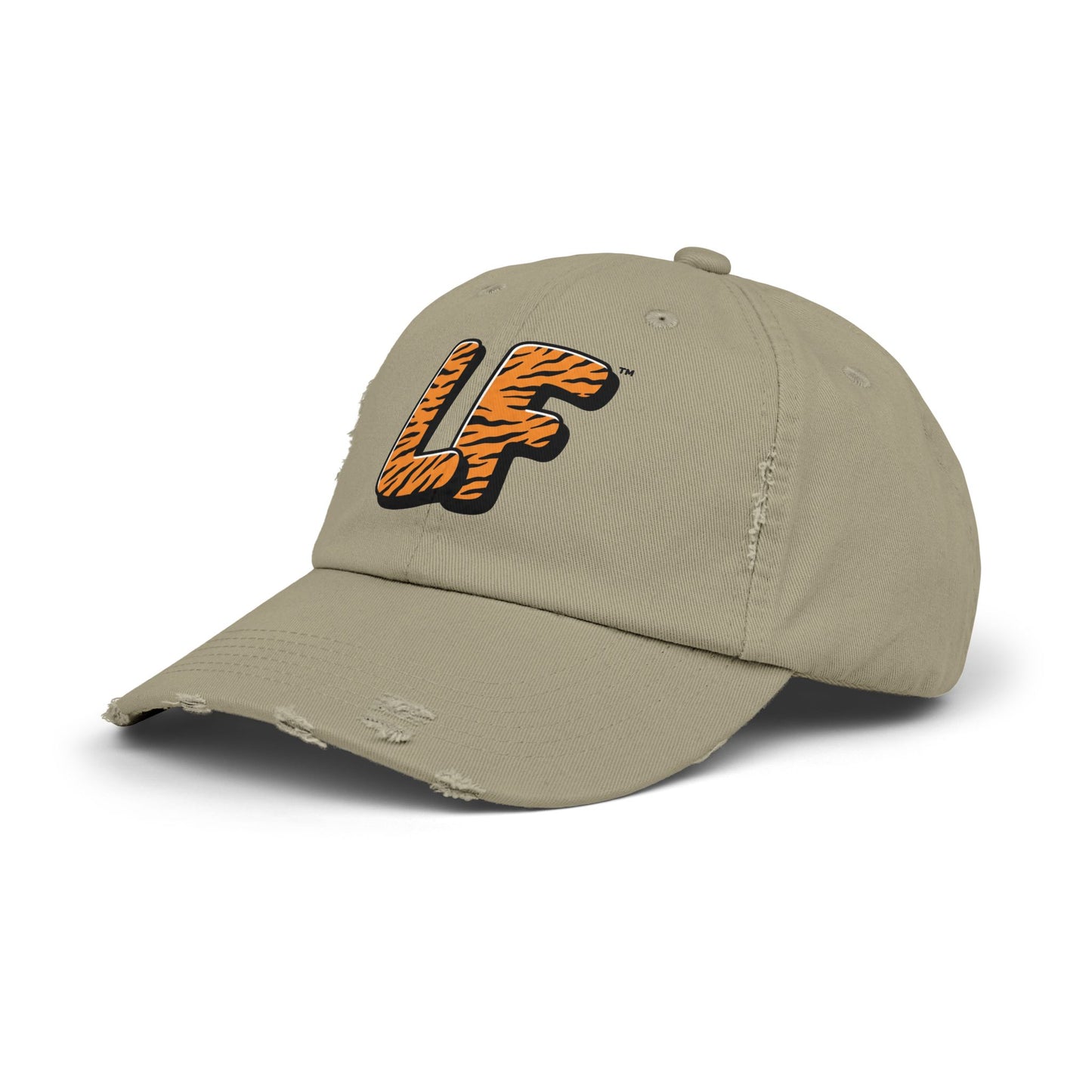 Unisex Distressed Cap with Tiger Print 'LF' Logo - Trendy Casual Hat