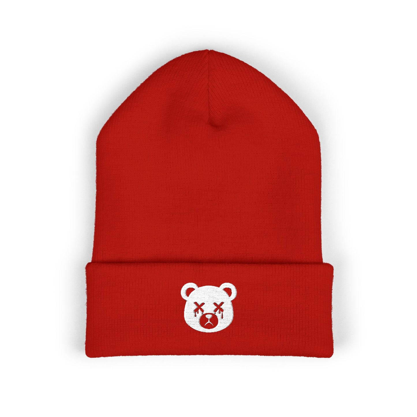 "Wicked Way" Dead Bear Head White Embroidered Beanie