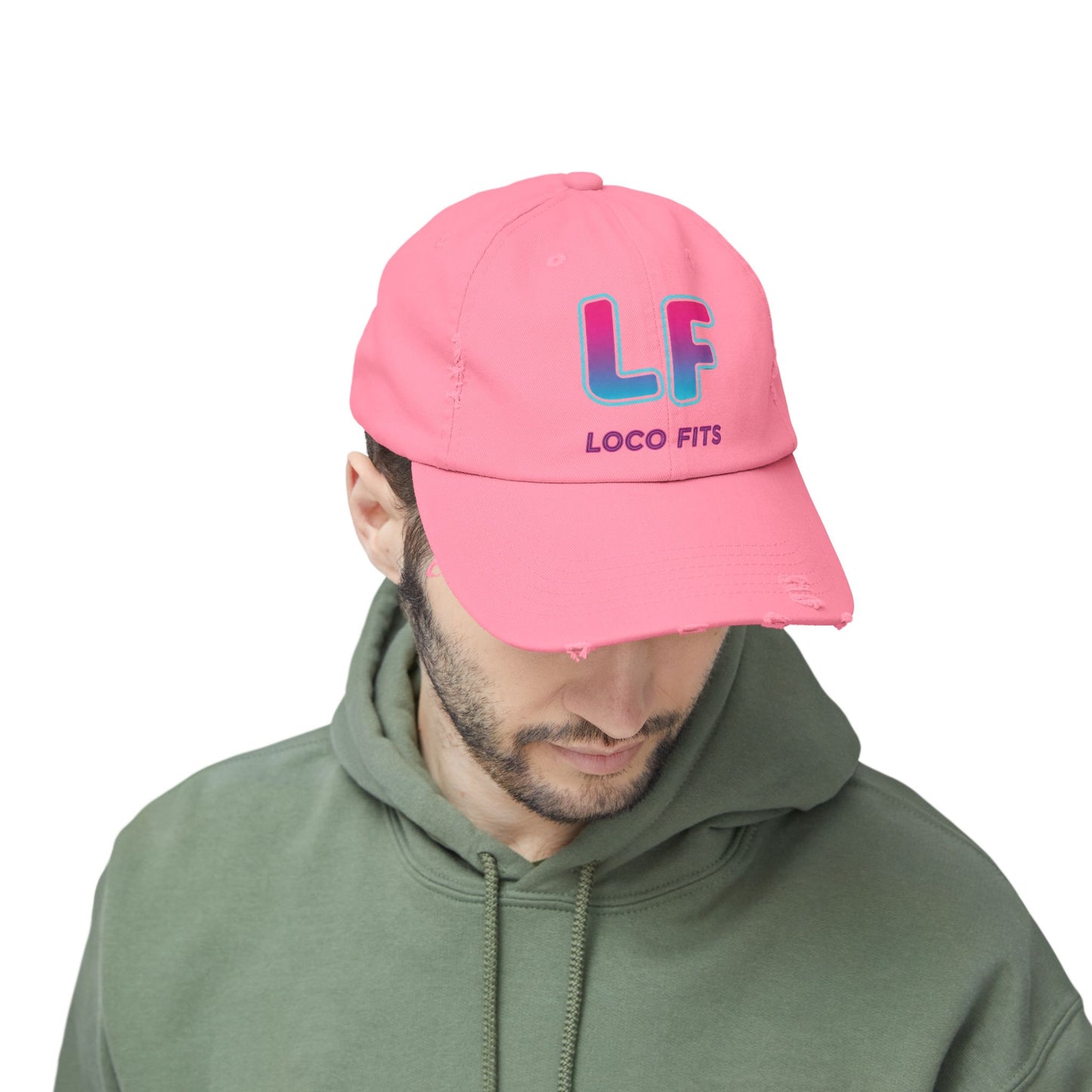 Unisex Distressed Cap - Loco Fits 'LF' Logo - Trendy Casual Hat for Everyday Wear
