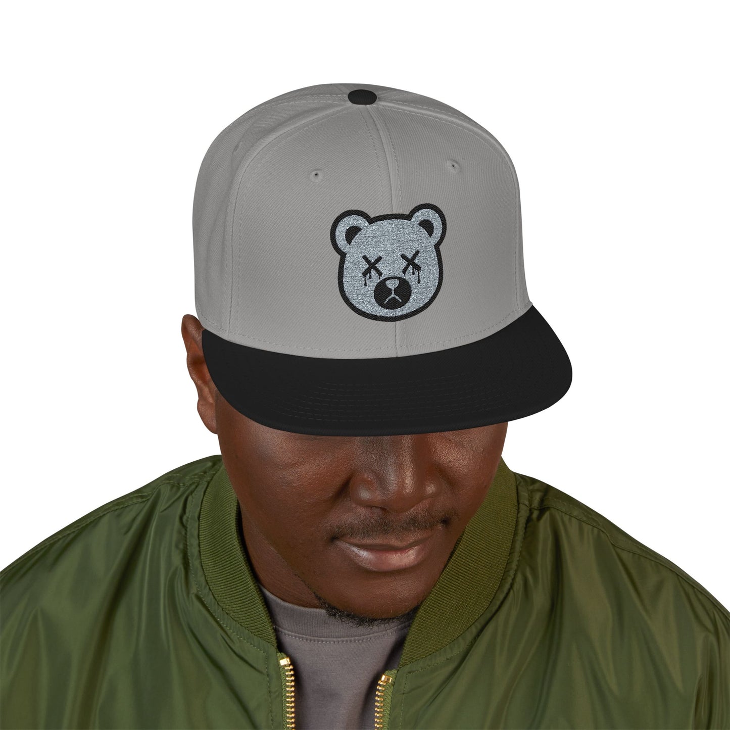 "Wicked Way" Silver & Black Deady Bear Head Logo Snapback